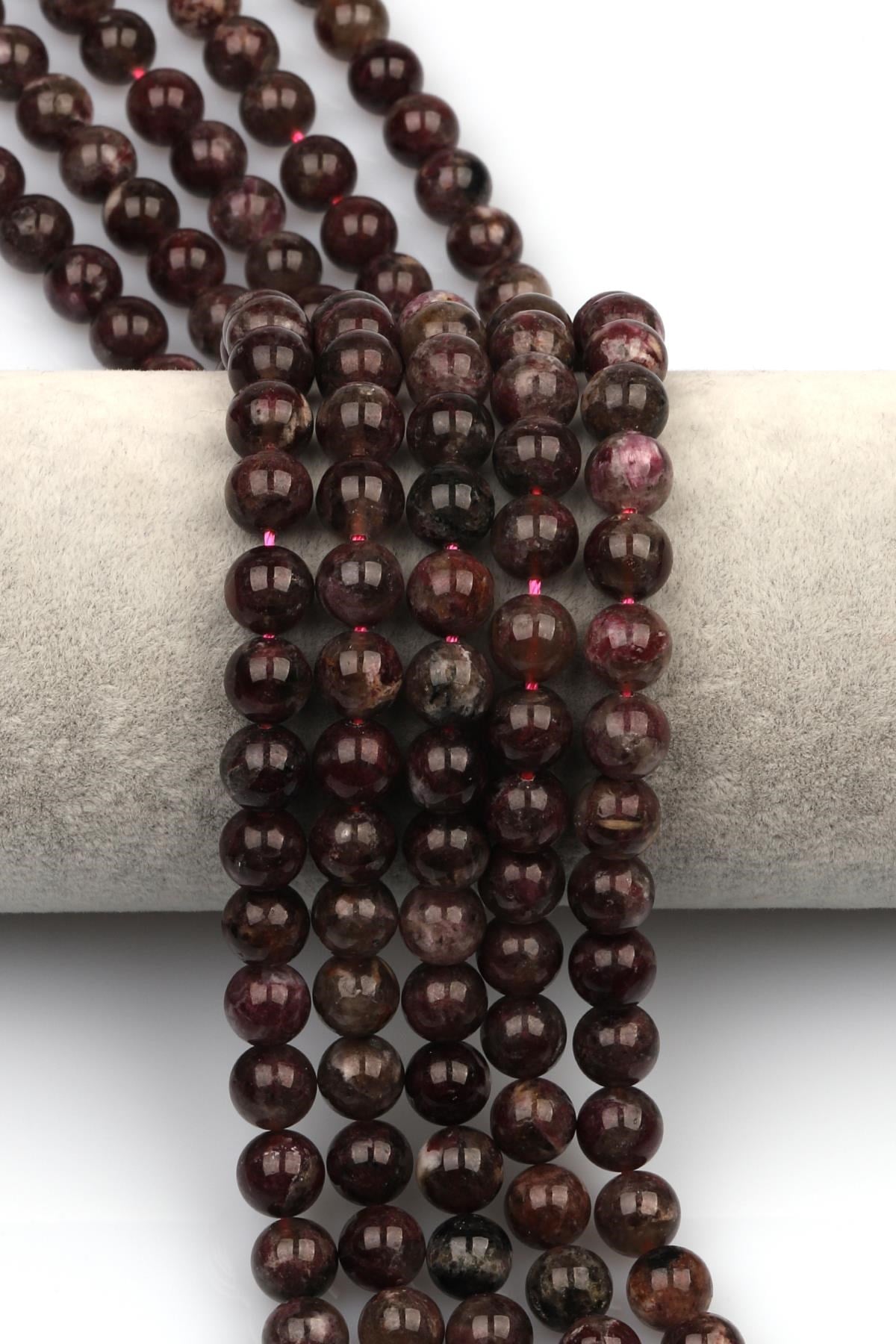 Pembe Turmalin (Rubelit A Kalite) Doğaltaş Dizi 8 mm Küre Kesim