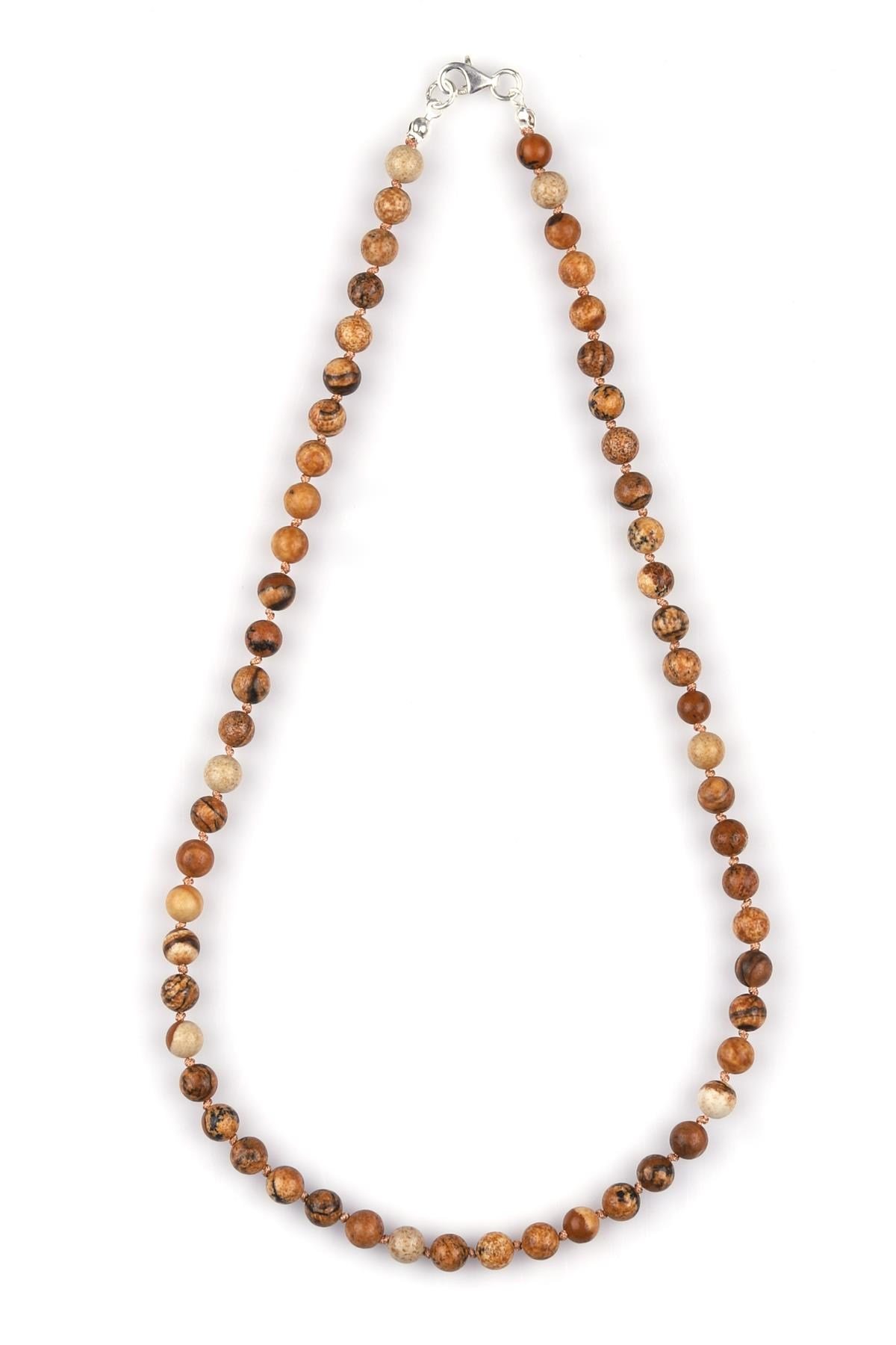 Picture Jasper Doğal Taş 6 mm Düğümlü Kolye