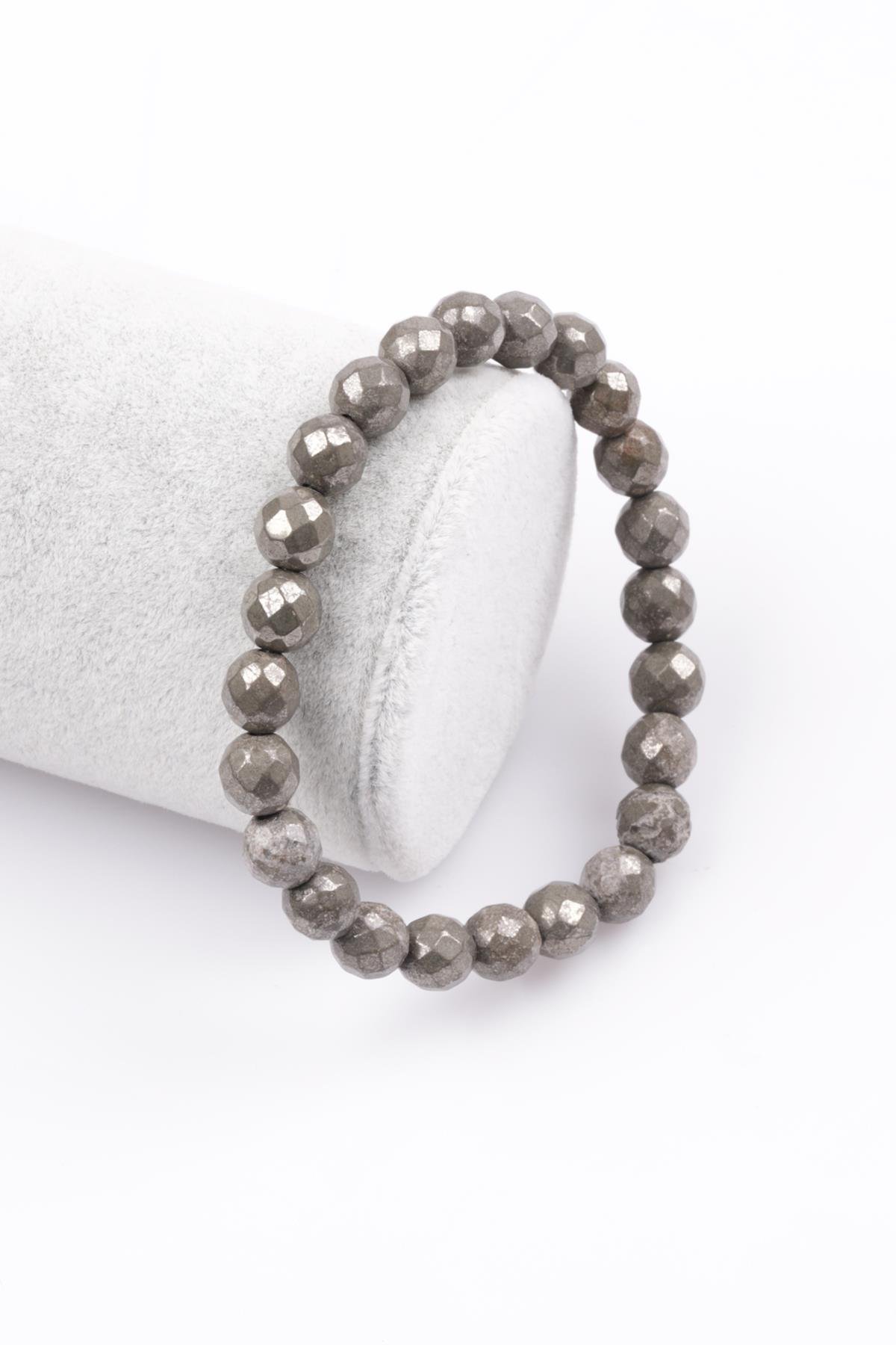 Pirit Doğal Taş Bileklik 8 mm Fasetli Küre Kesim