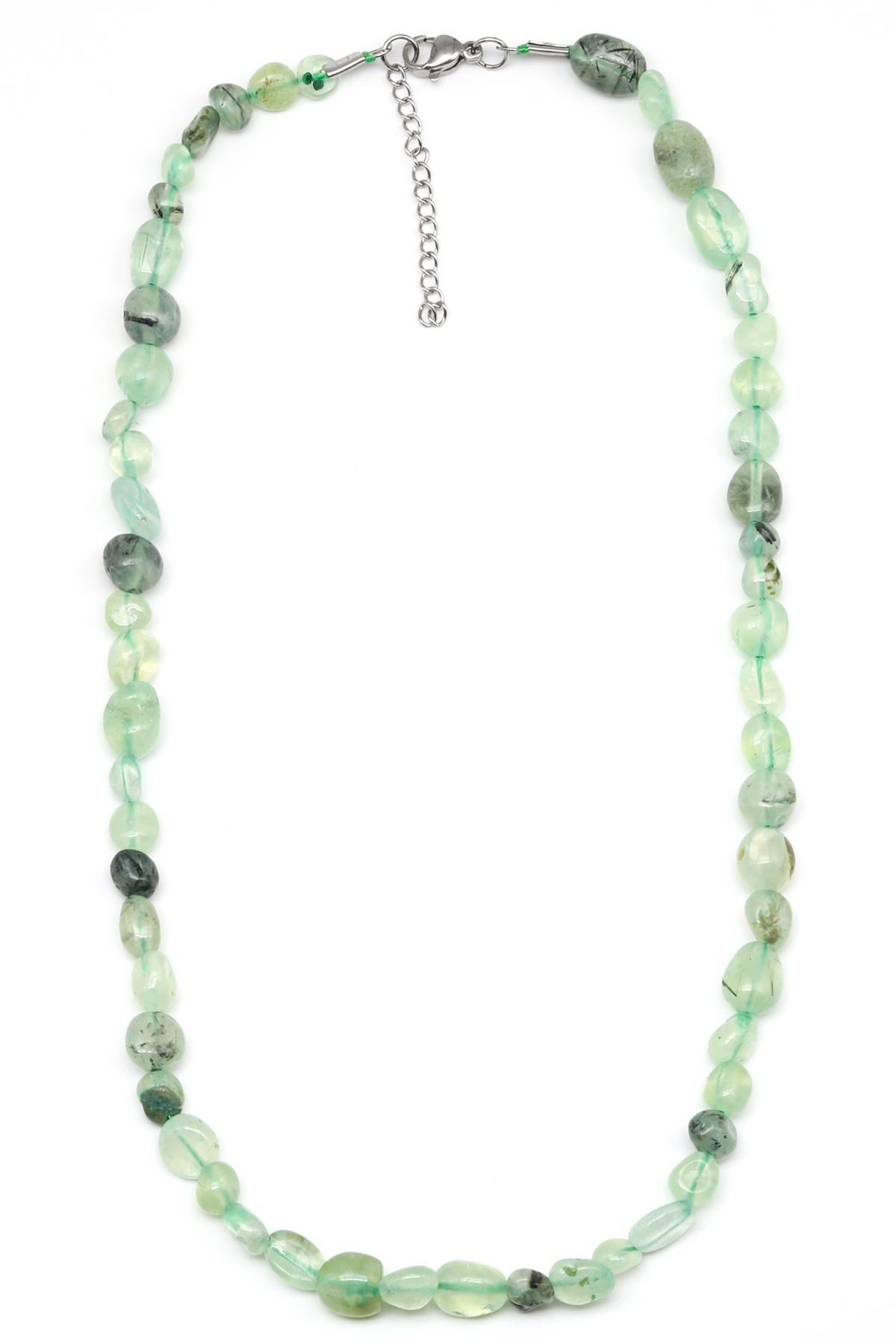 Prehnite ( Çelik Klipsli ) Doğal Taş Kolye Mercimek Kesim