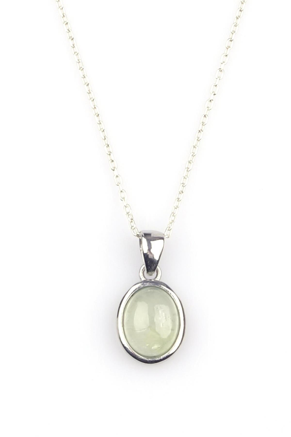 Prehnite Doğal Taş 925 Ayar Gümüş Kolye