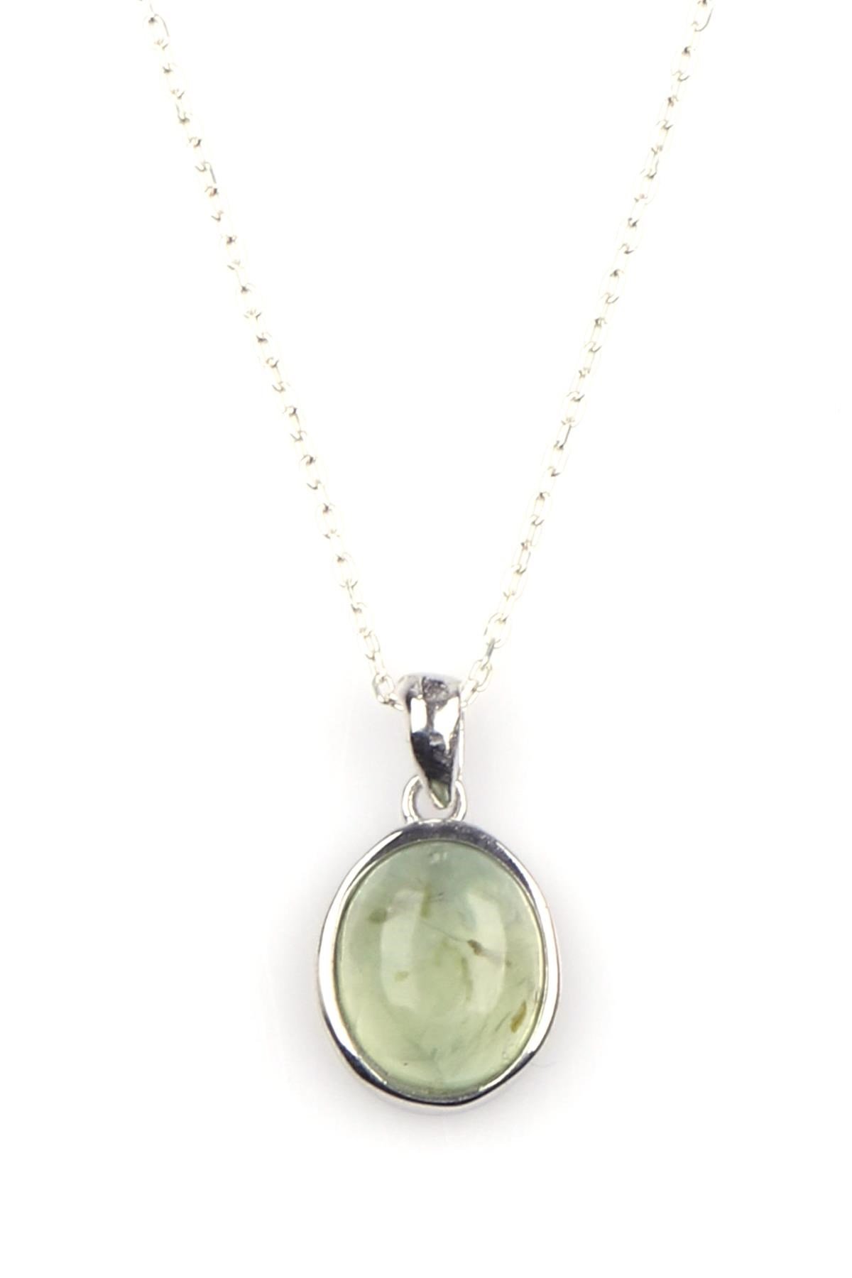 Prehnite Doğal Taş 925 Ayar Gümüş Kolye