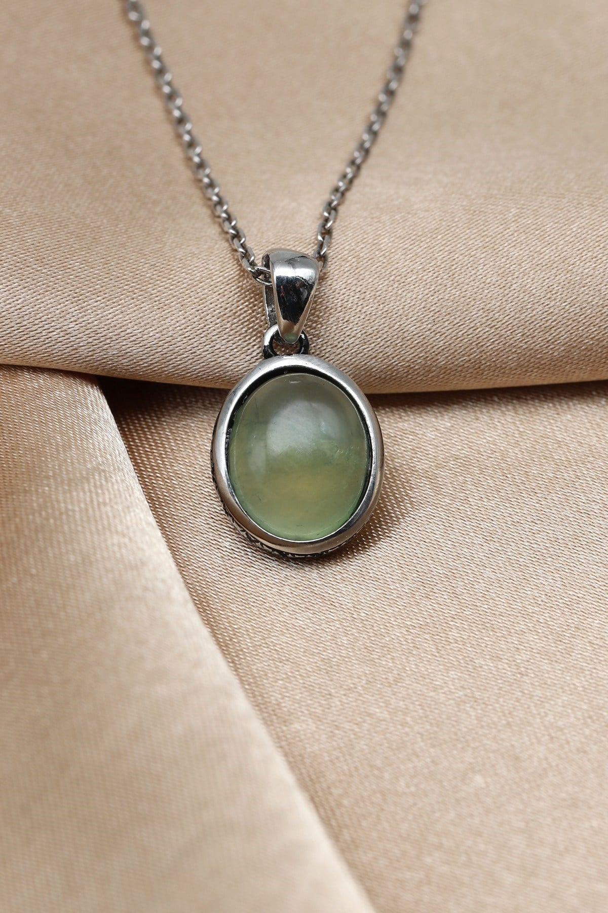Prehnite Doğal Taş 925 Ayar Gümüş Kolye - KLYG-1633