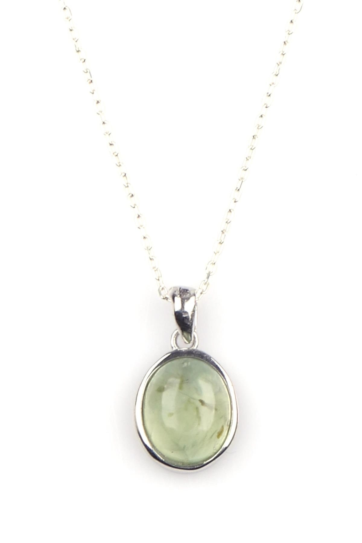 Prehnite Doğal Taş 925 Ayar Gümüş Kolye