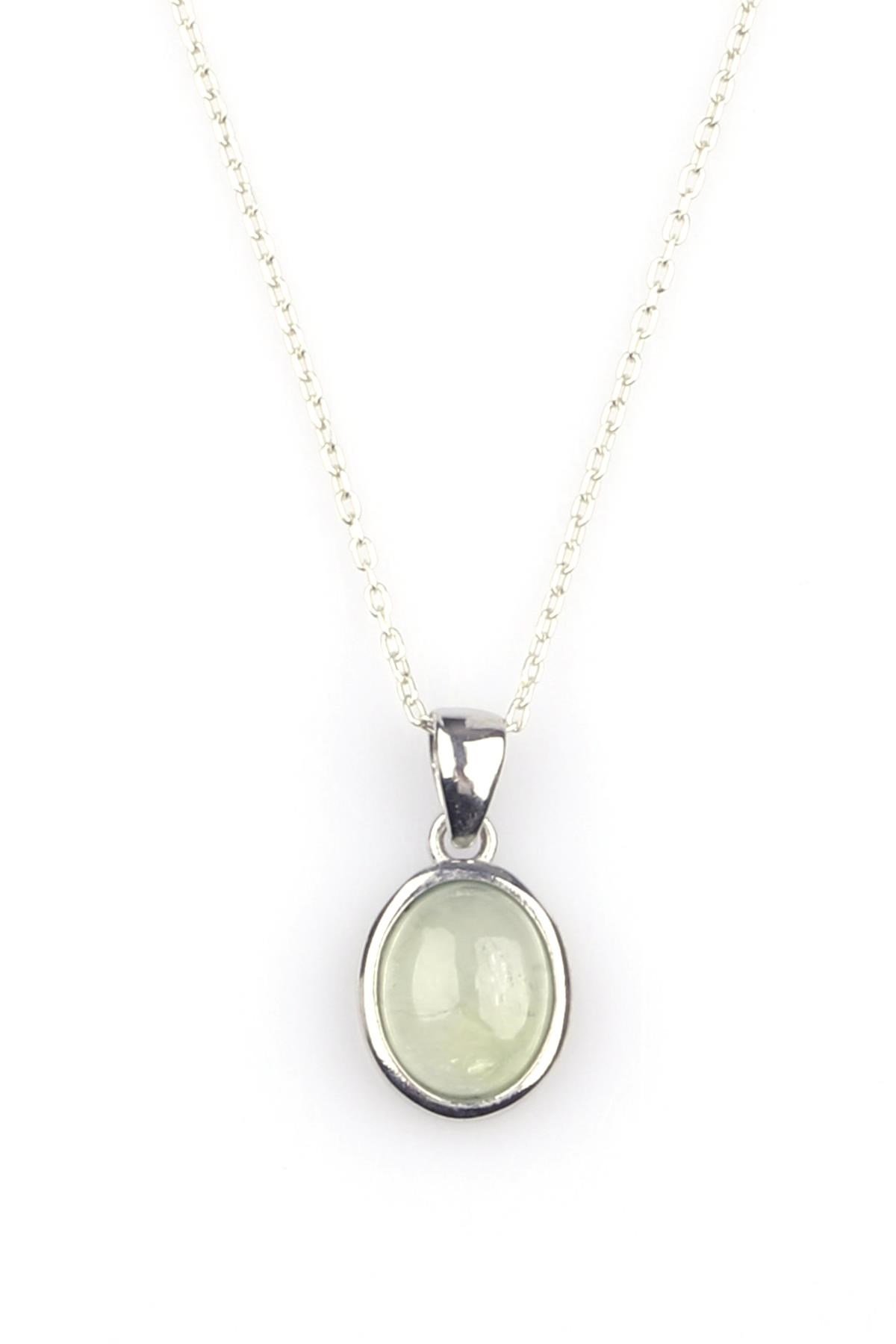 Prehnite Doğal Taş 925 Ayar Gümüş Kolye