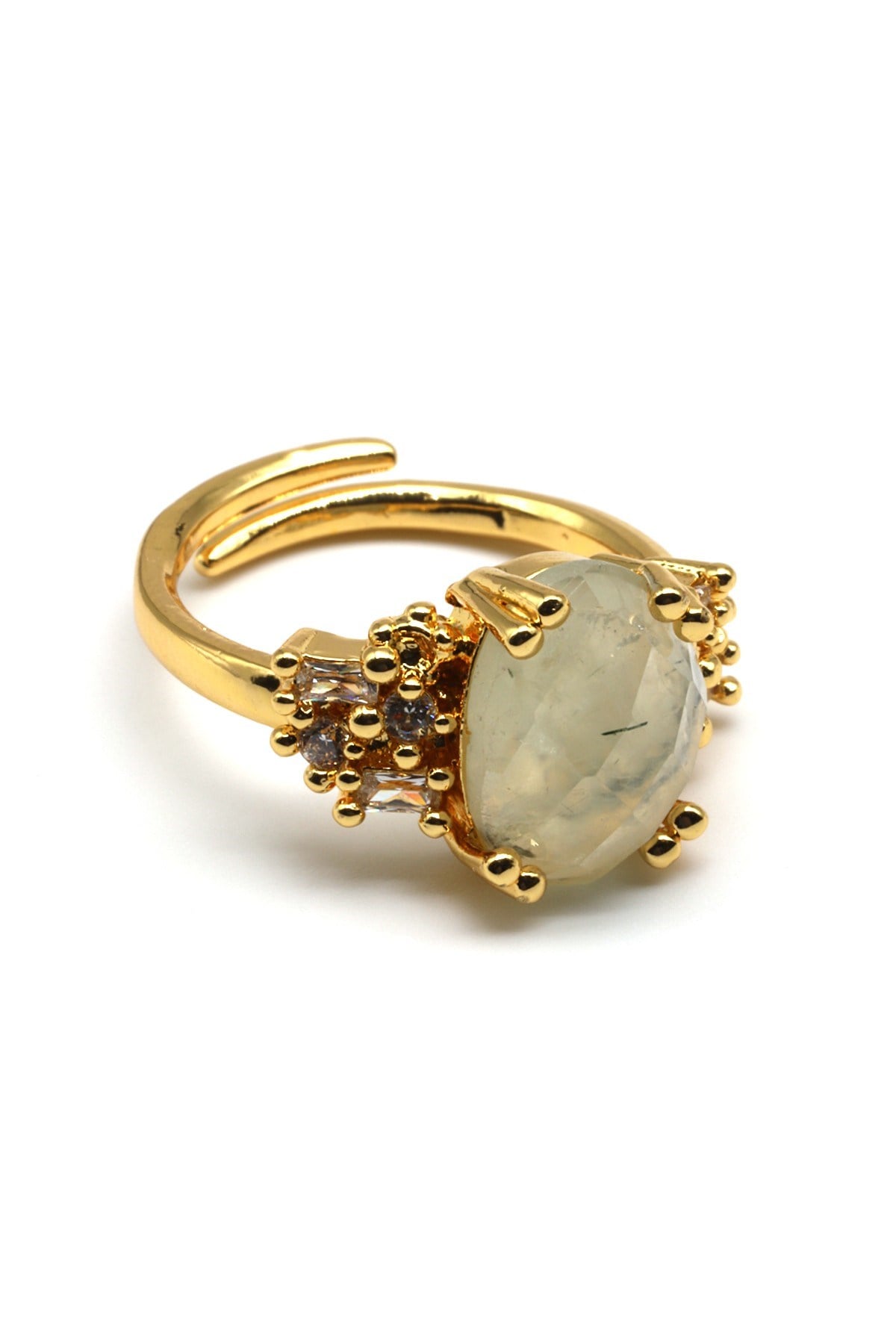 Prehnite Doğal Taş Ayarlanabilir Gold Renkli Yüzük - YZK-0206