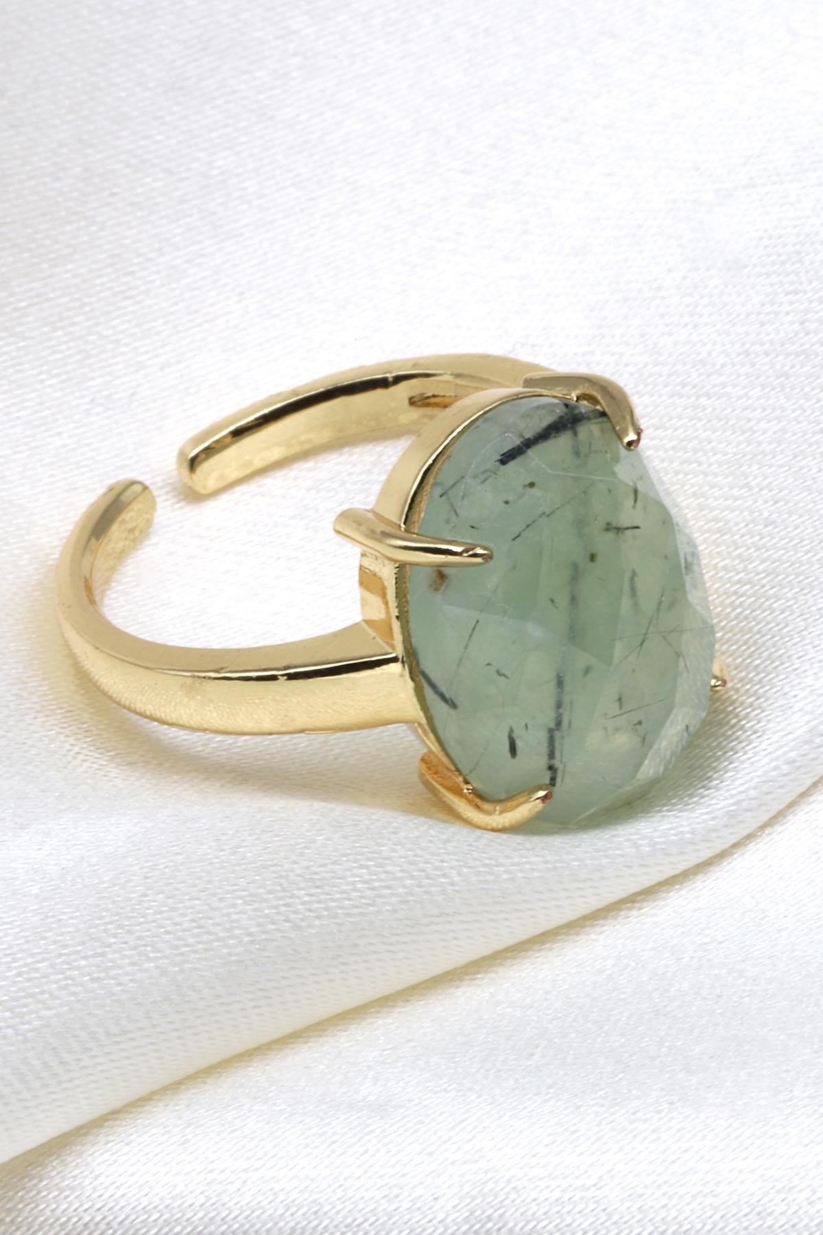 Prehnite Doğal Taş Ayarlanabilir Gold Renk Yüzük