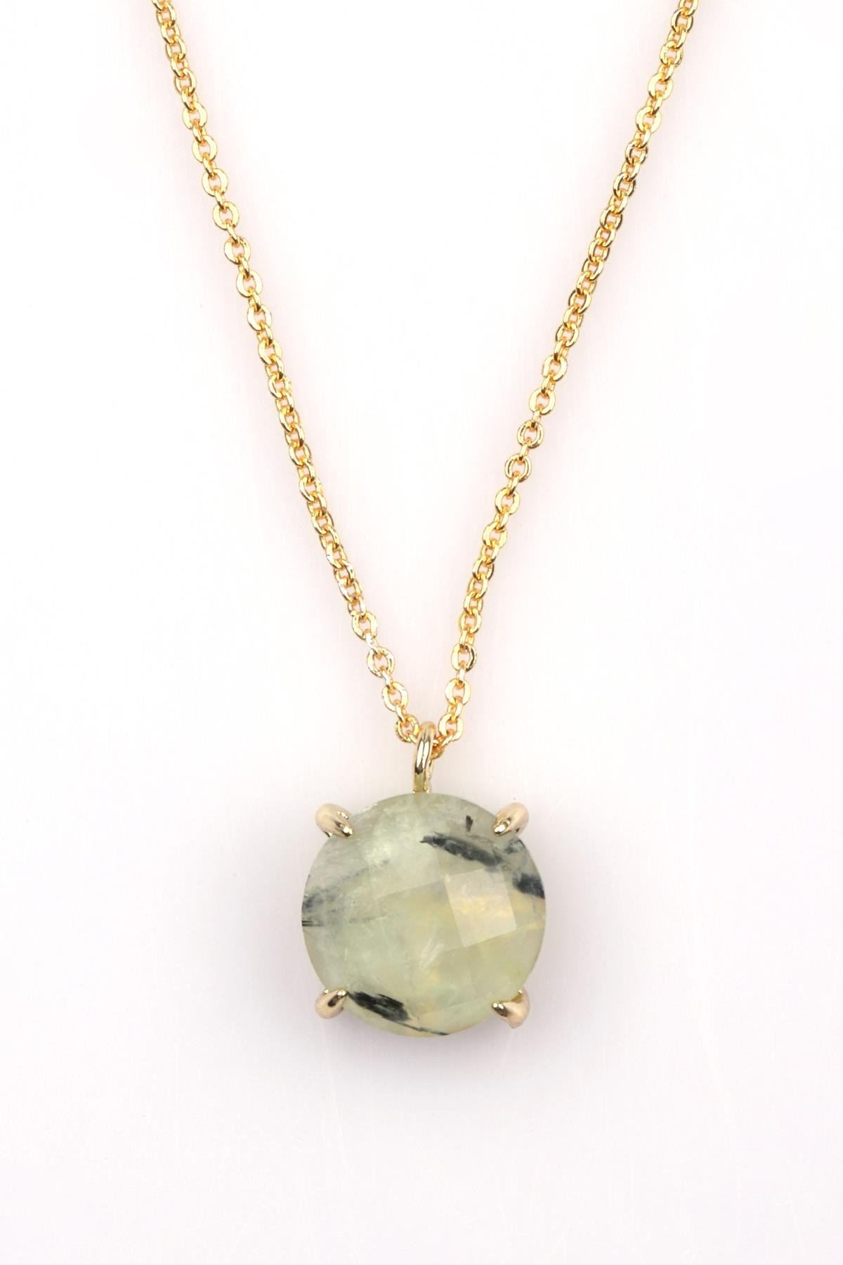 Prehnite Doğal Taş Gold Renkli Kolye