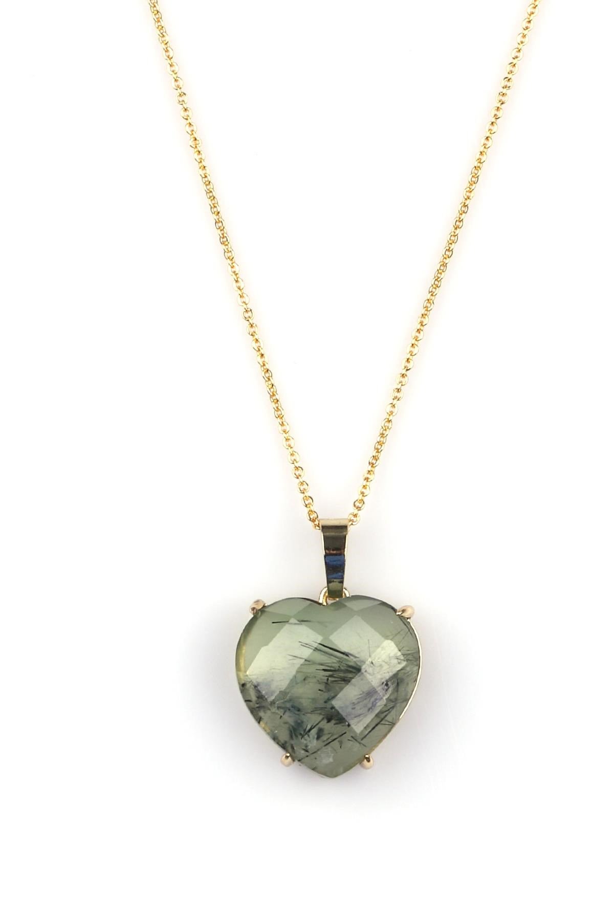Prehnite Doğal Taş Gold Renkli Kolye