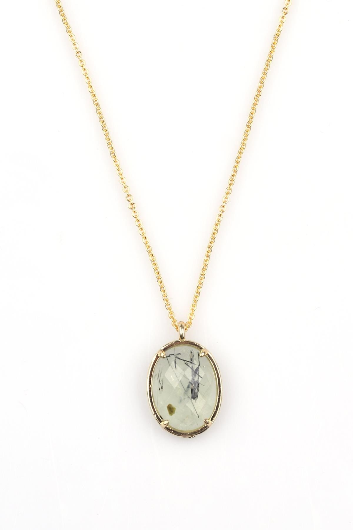 Prehnite Doğal Taş Gold Renkli Kolye