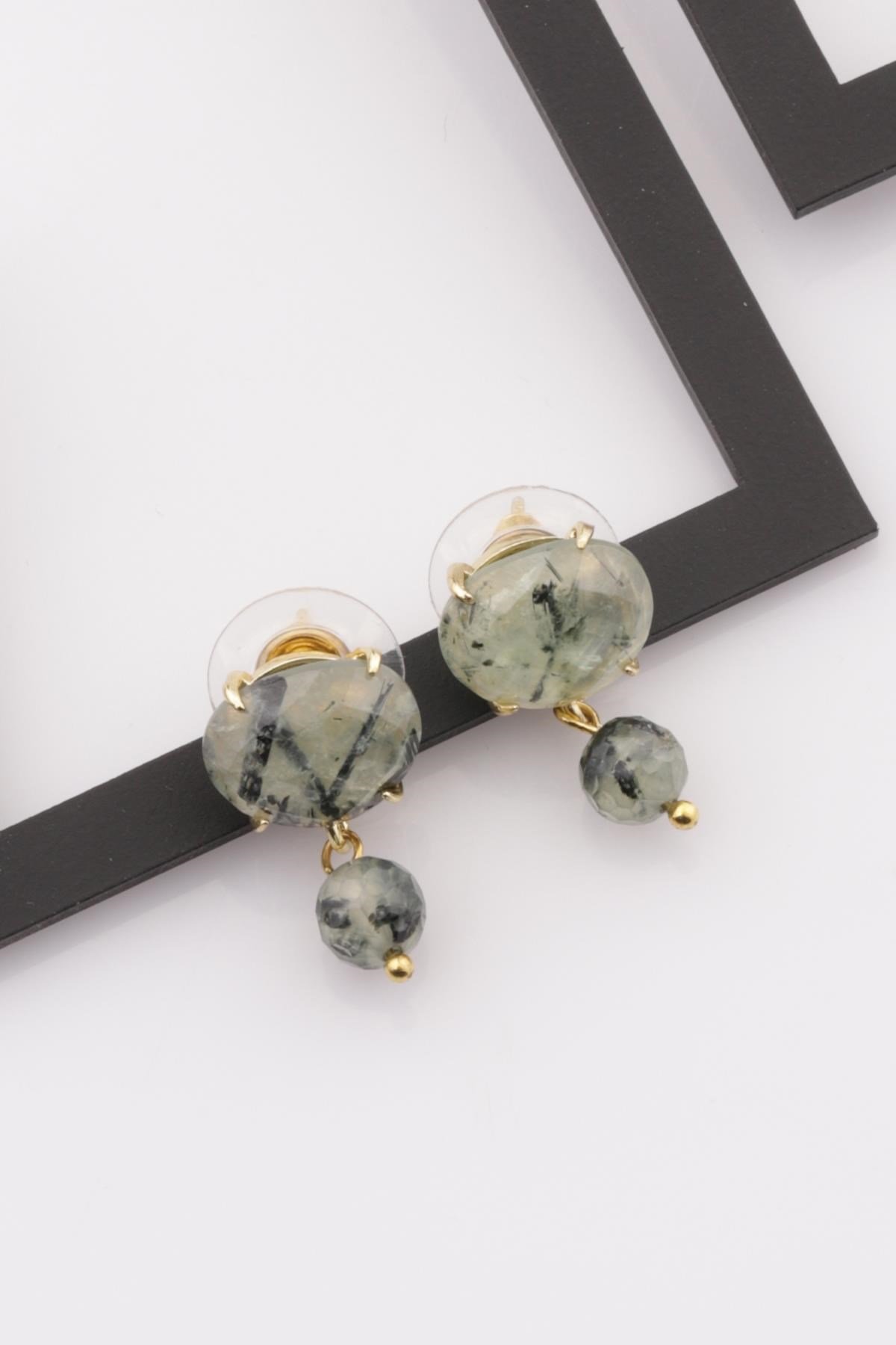 Prehnite Doğal Taş Gold Renkli Küpe