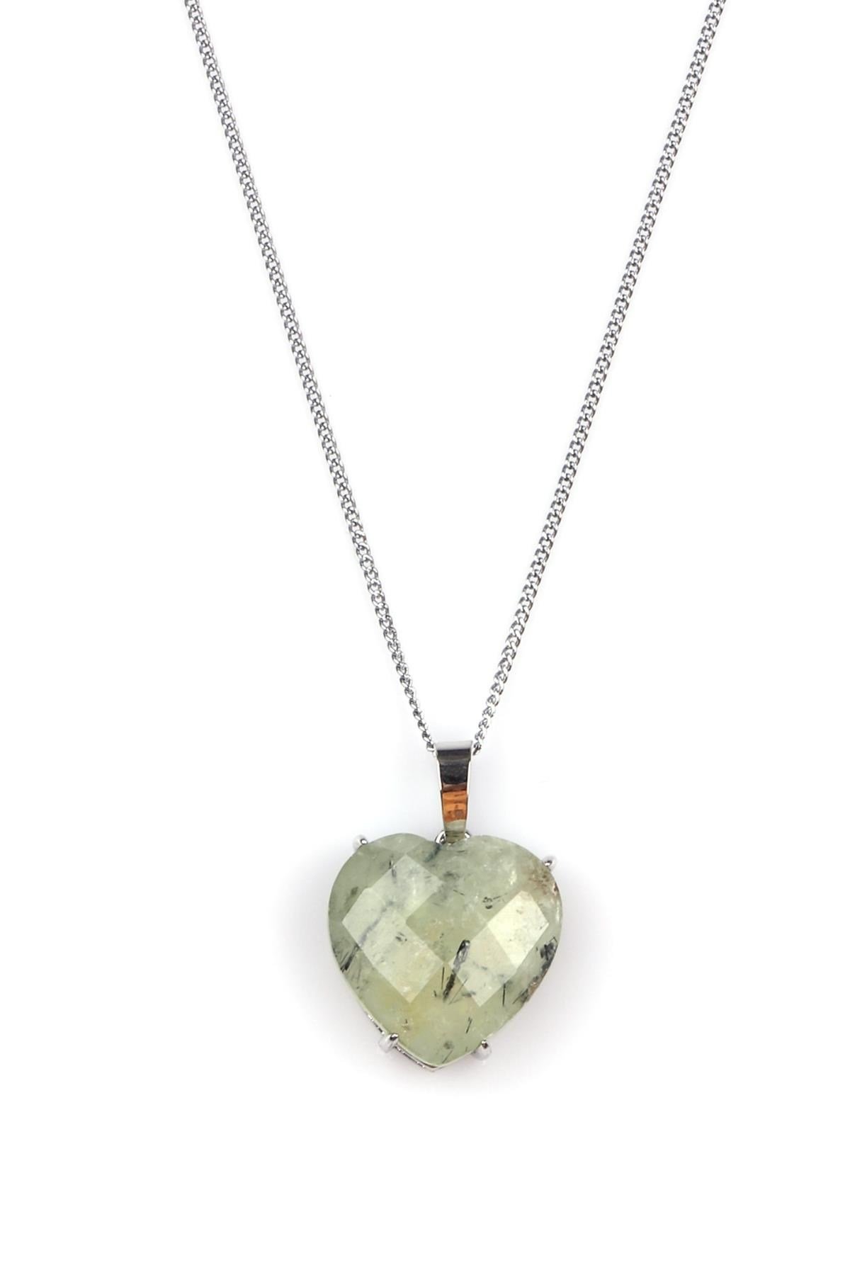 Prehnite Doğal Taş Gümüş Renkli Kolye