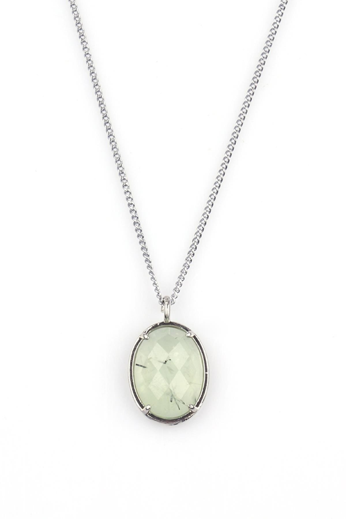 Prehnite Doğal Taş Gümüş Renkli Kolye