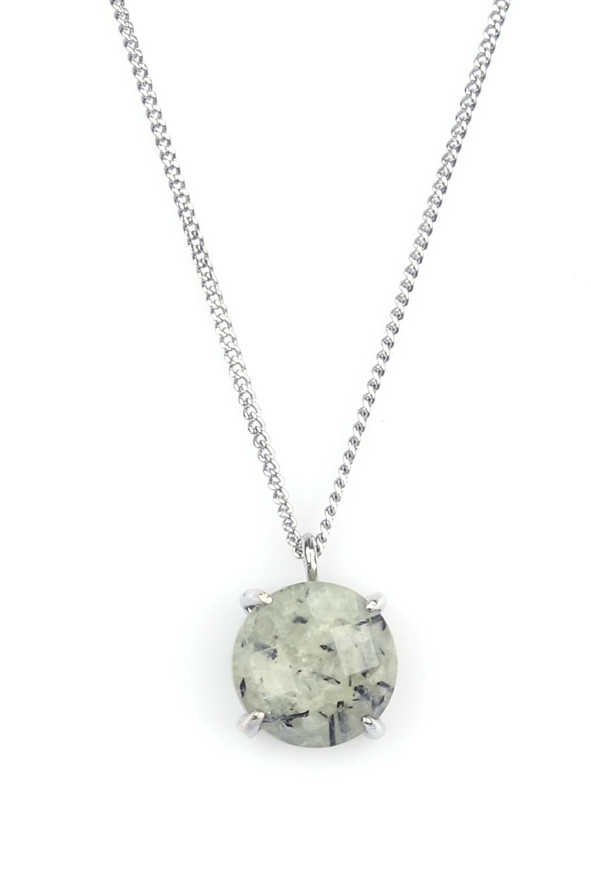 Prehnite Doğal Taş Gümüş Renkli Kolye