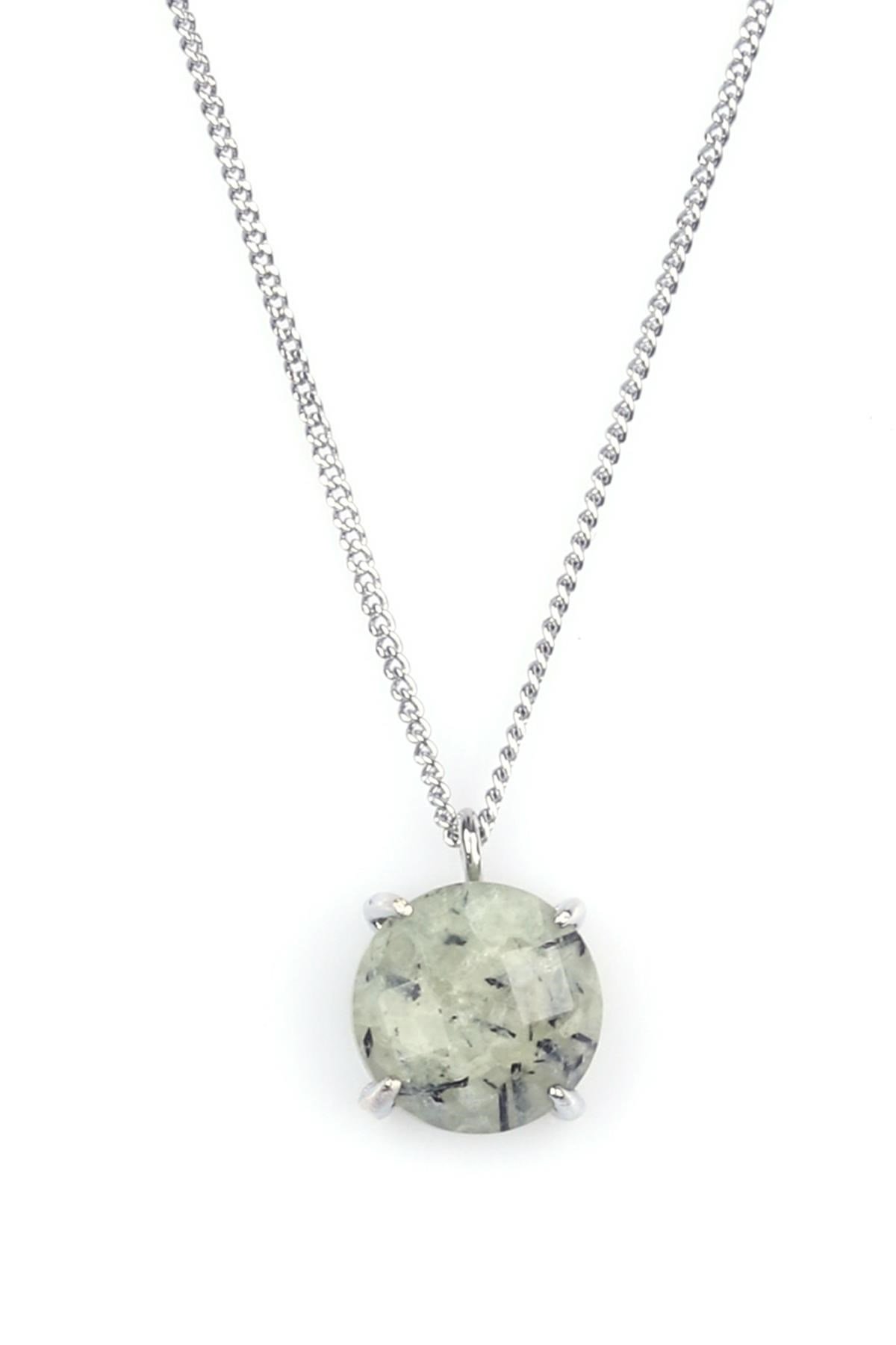 Prehnite Doğal Taş Gümüş Renkli Kolye