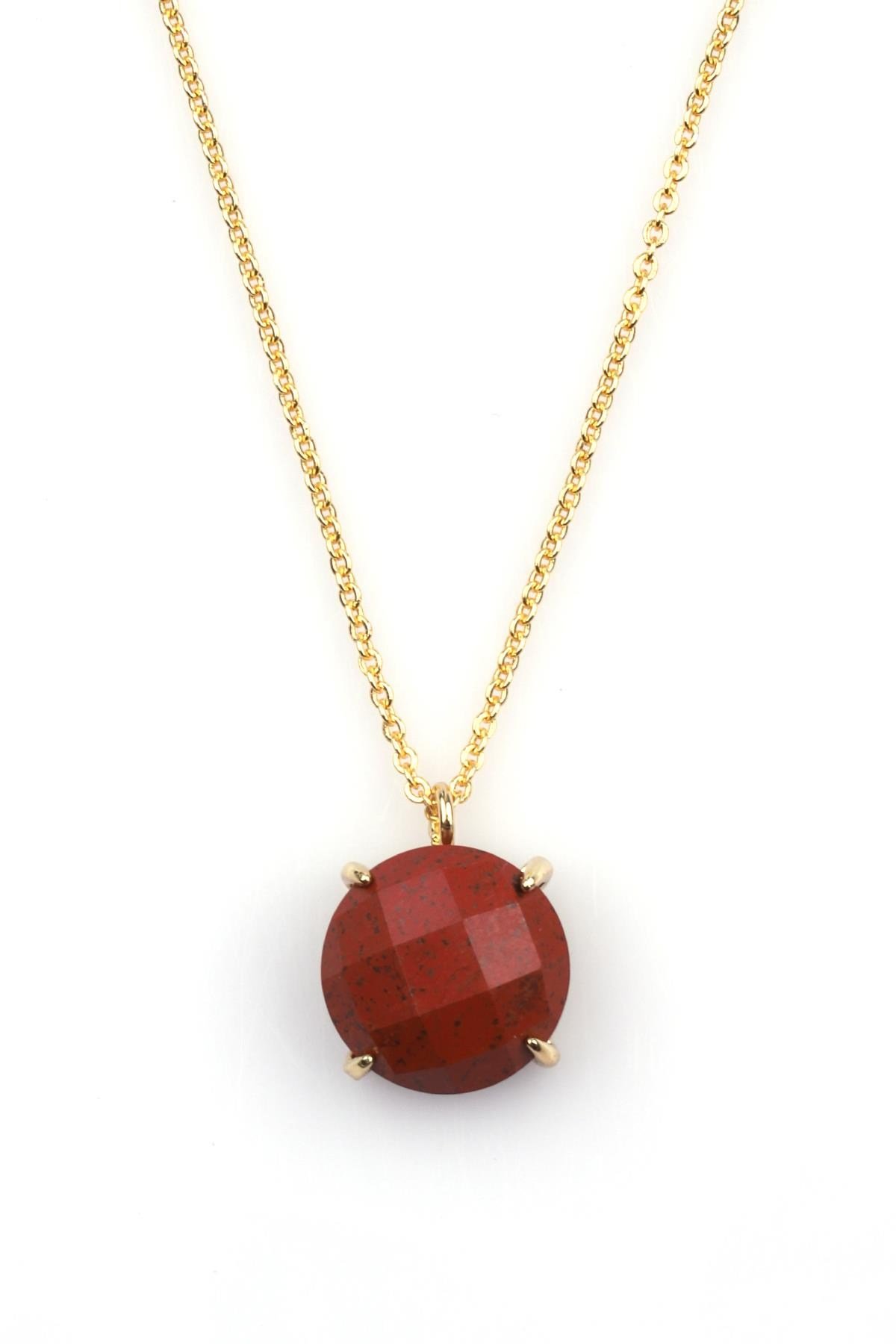 Red Jasper Doğal Taş Gold Renkli Kolye