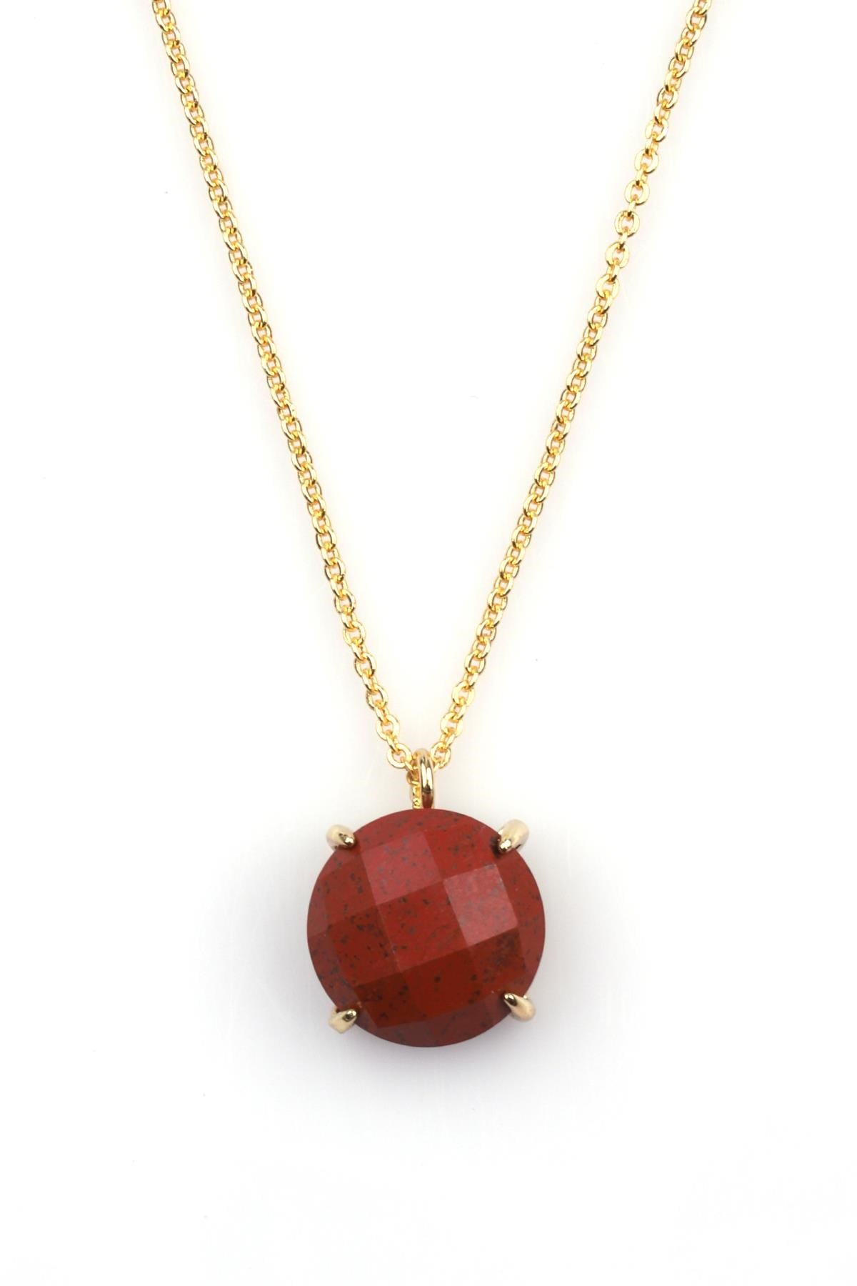 Red Jasper Doğal Taş Gold Renkli Kolye