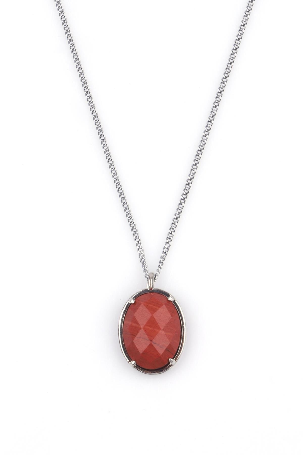 Red Jasper Doğal Taş Gümüş Renkli Kolye