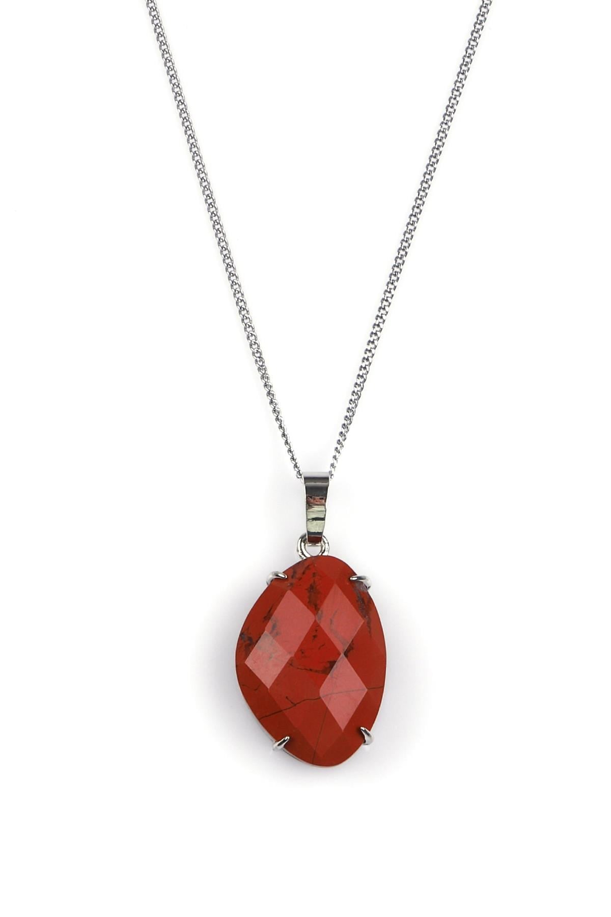 Red Jasper Doğal Taş Gümüş Renkli Kolye