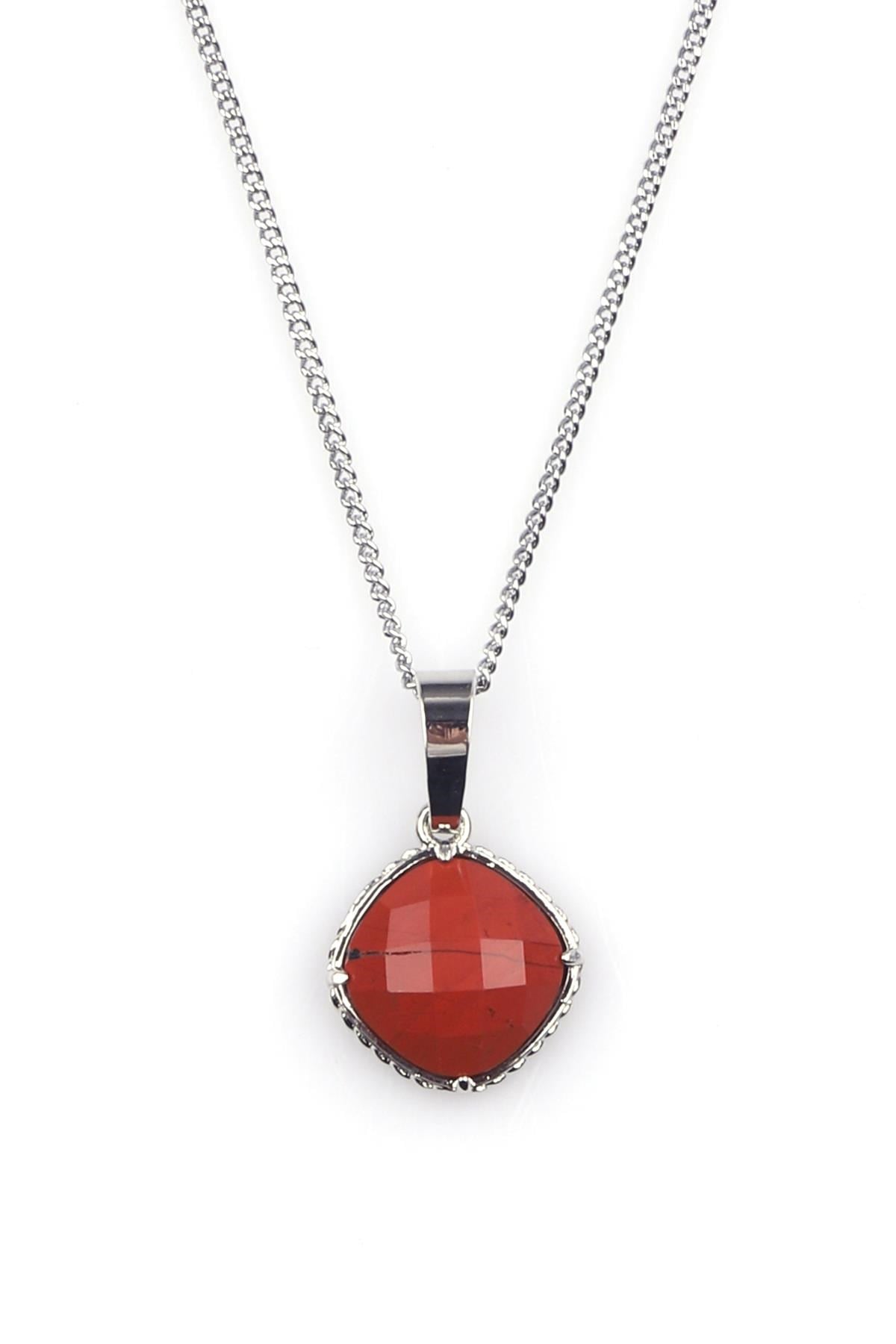 Red Jasper Doğal Taş Gümüş Renkli Kolye