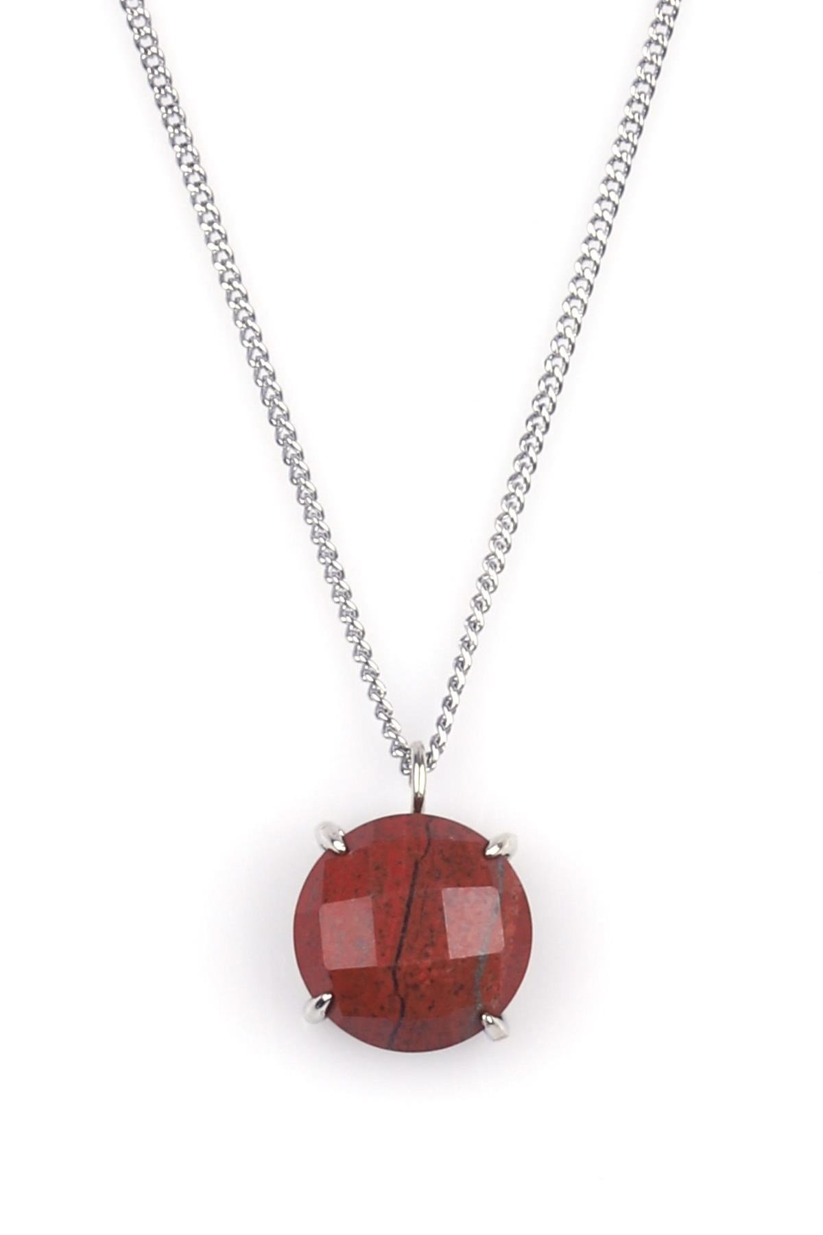 Red Jasper Doğal Taş Gümüş Renkli Kolye