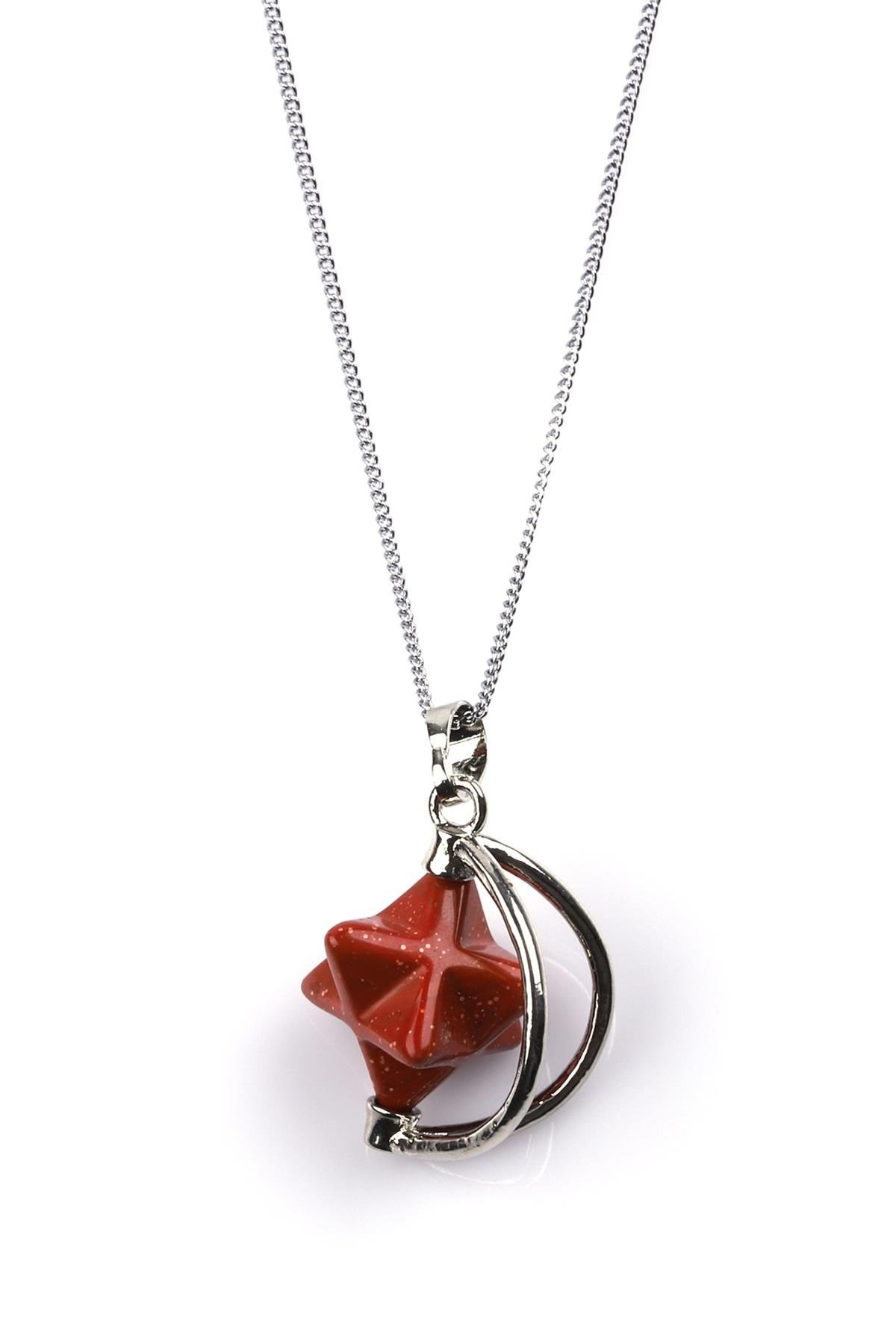 Red Jasper Doğal Taş Merkaba Kolye 