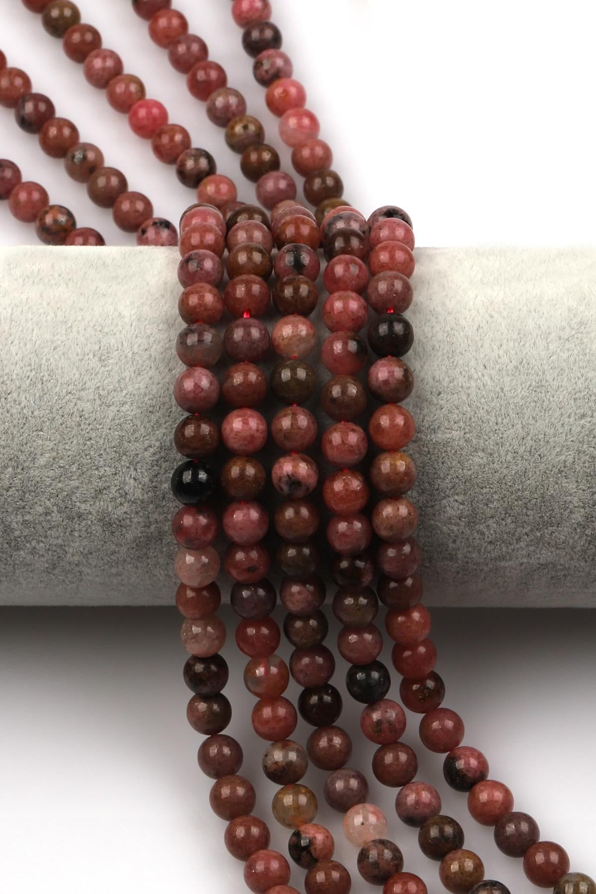 Rodonit ( A Kalite ) Doğal Taş Dizi 8 mm Küre Kesim