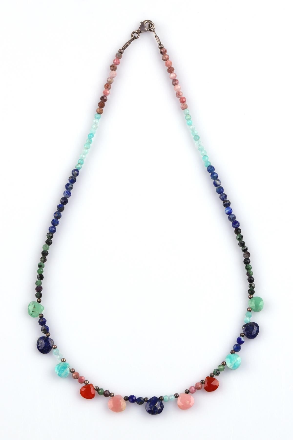 Rodonit - Amazonit - Lapis Lazuli - Anyolit - Akik - Yeşil Kuvars Doğal Taş Tasarım Kolye