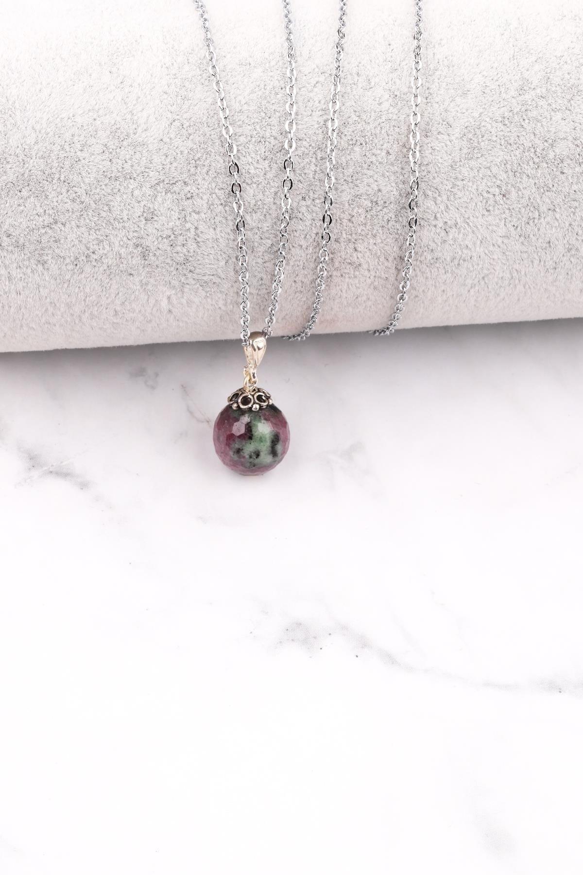Ruby İn Zoisite – Anyolit Doğal Taş 925 Ayar Gümüş Kolye