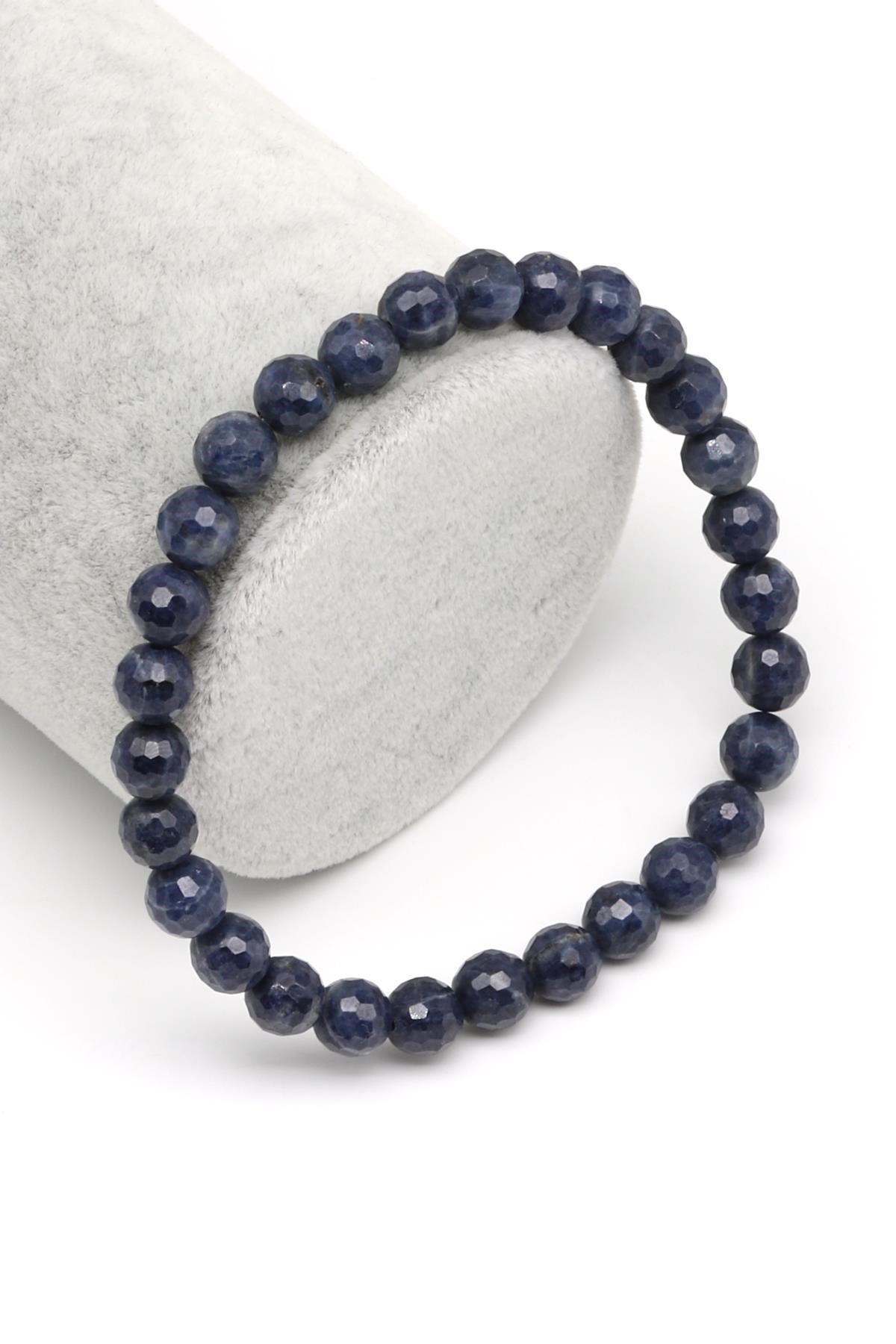 Safir Doğal Taş Bileklik 6 mm Fasetli Küre Kesim