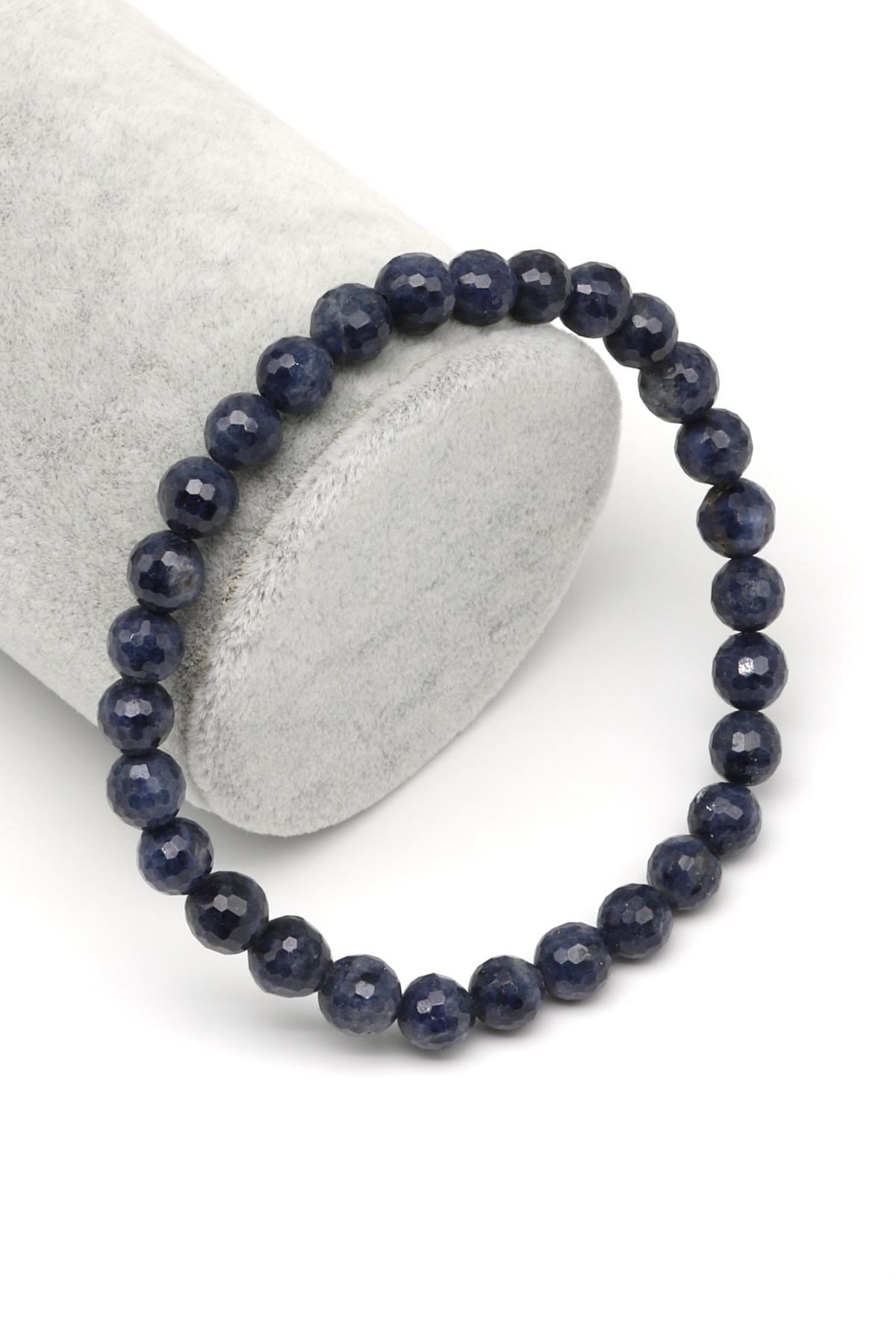 Safir Doğal Taş Bileklik 7 mm Fasetli Küre Kesim