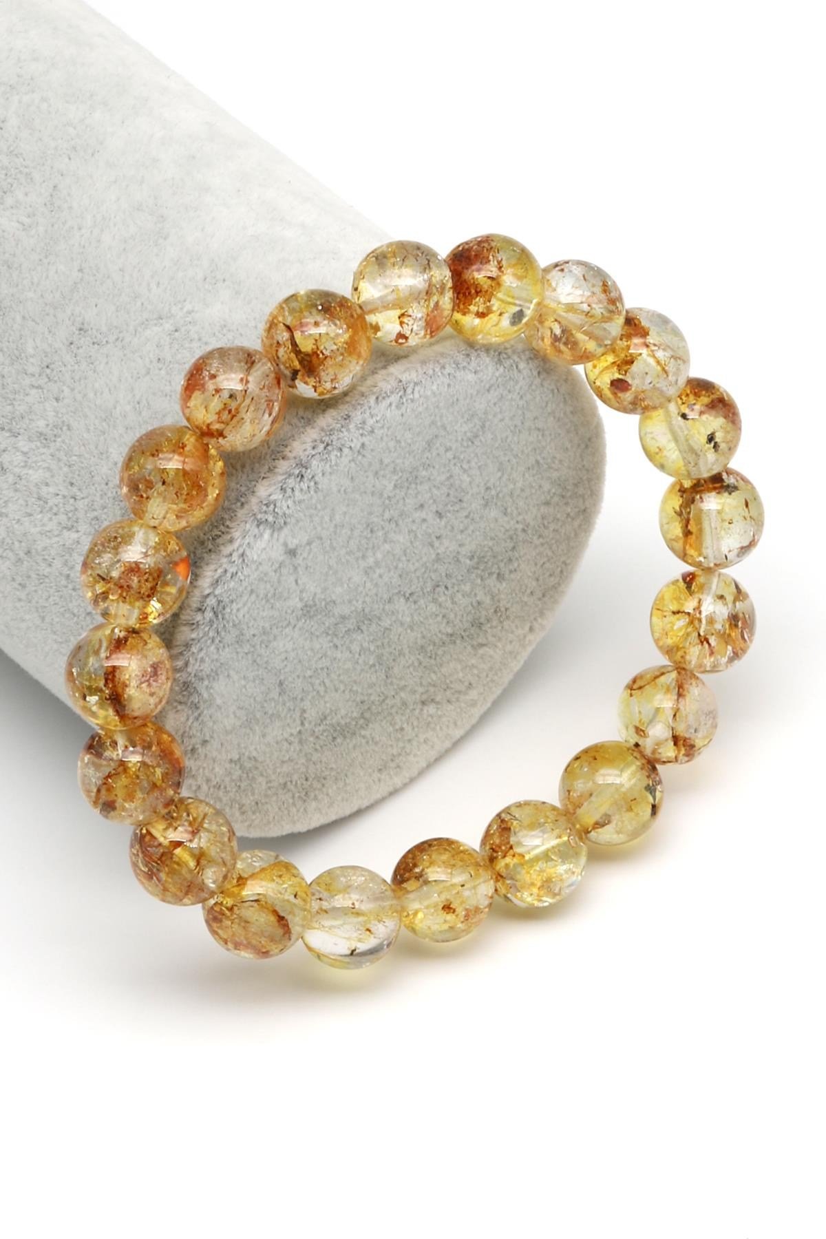 Sarı Topaz Doğal Taş Bileklik 10 mm Küre Kesim