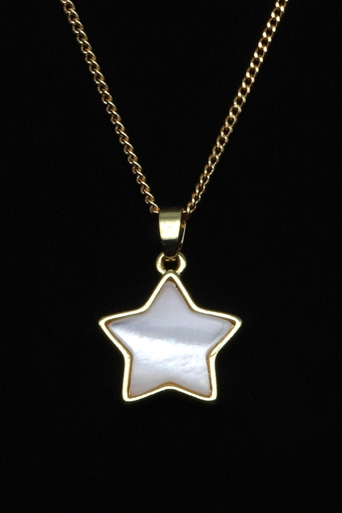Sedef Doğal Taş Gold Renkli Kolye - KLY-1657