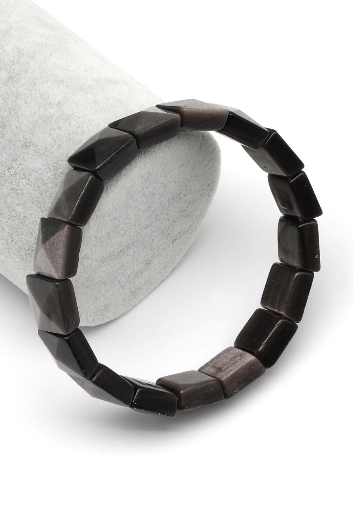 Silver Obsidyen Doğal Taş Bileklik 12 x 12 mm Özel Kesim