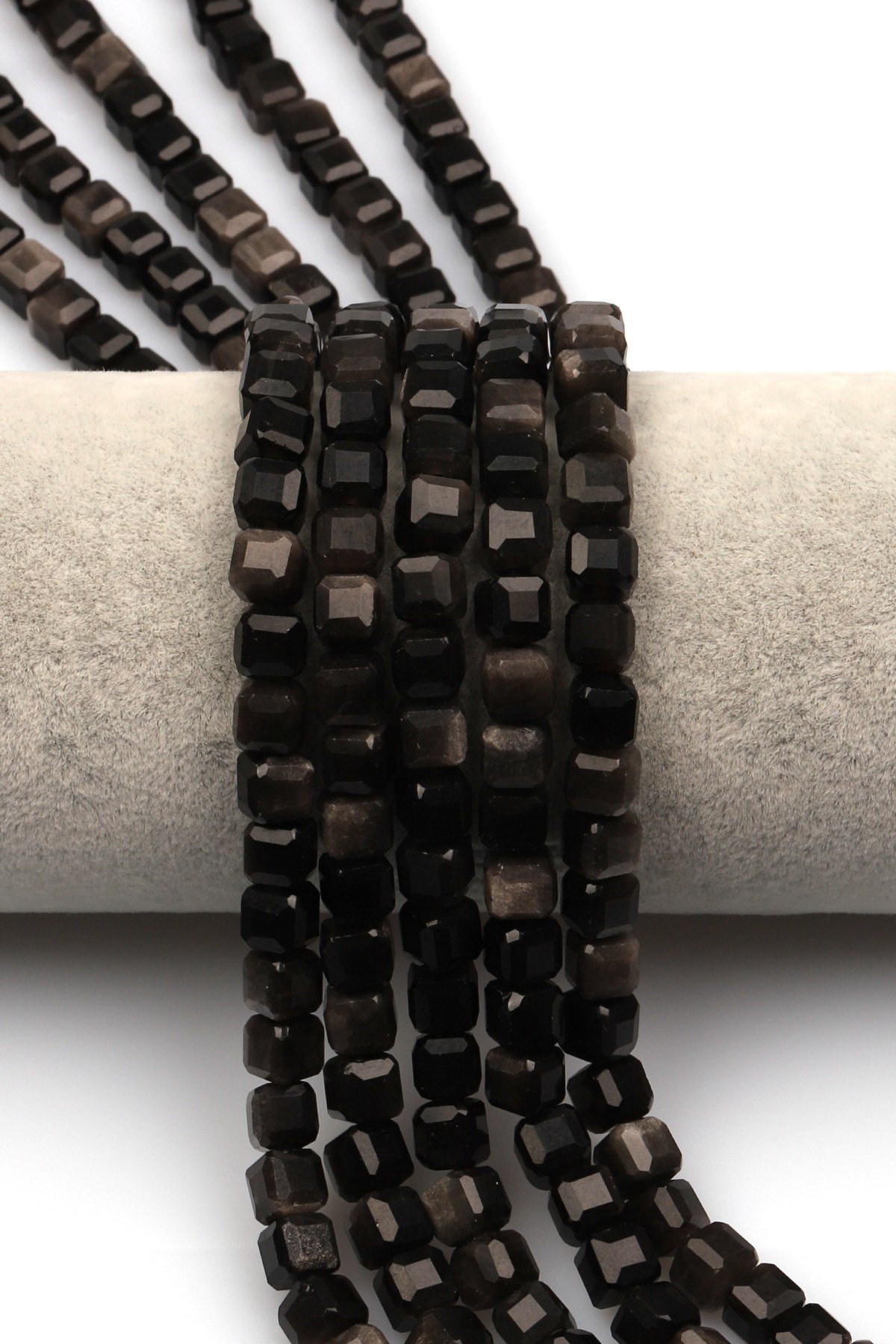 Silver Obsidyen Doğal Taş Dizi 6 mm Küp Kesim - DZ-1156
