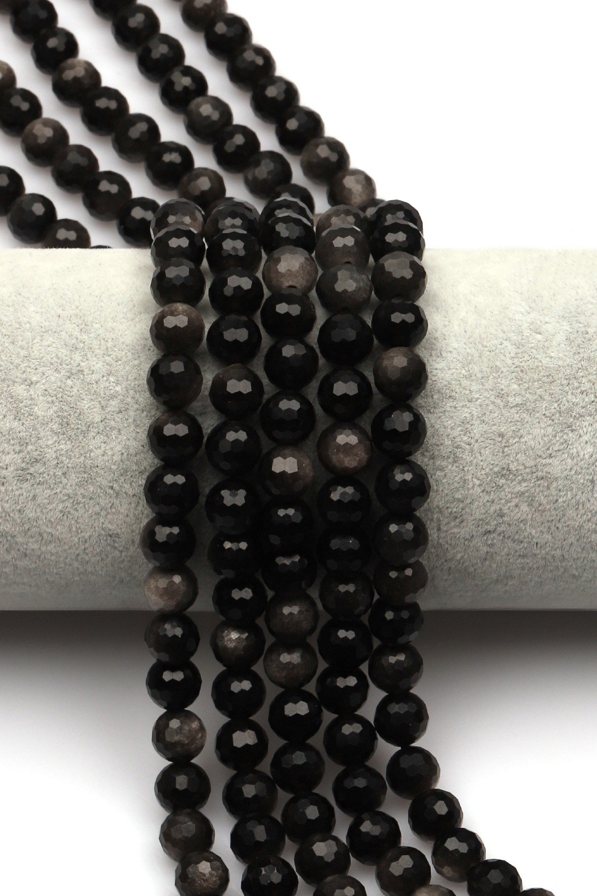Silver Obsidyen Doğal Taş Dizi 8 mm Fasetli Küre Kesim - DZ-0831
