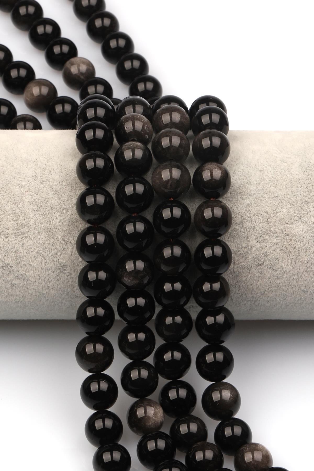 Silver Obsidyen Doğaltaş Dizi 10 mm Küre Kesim