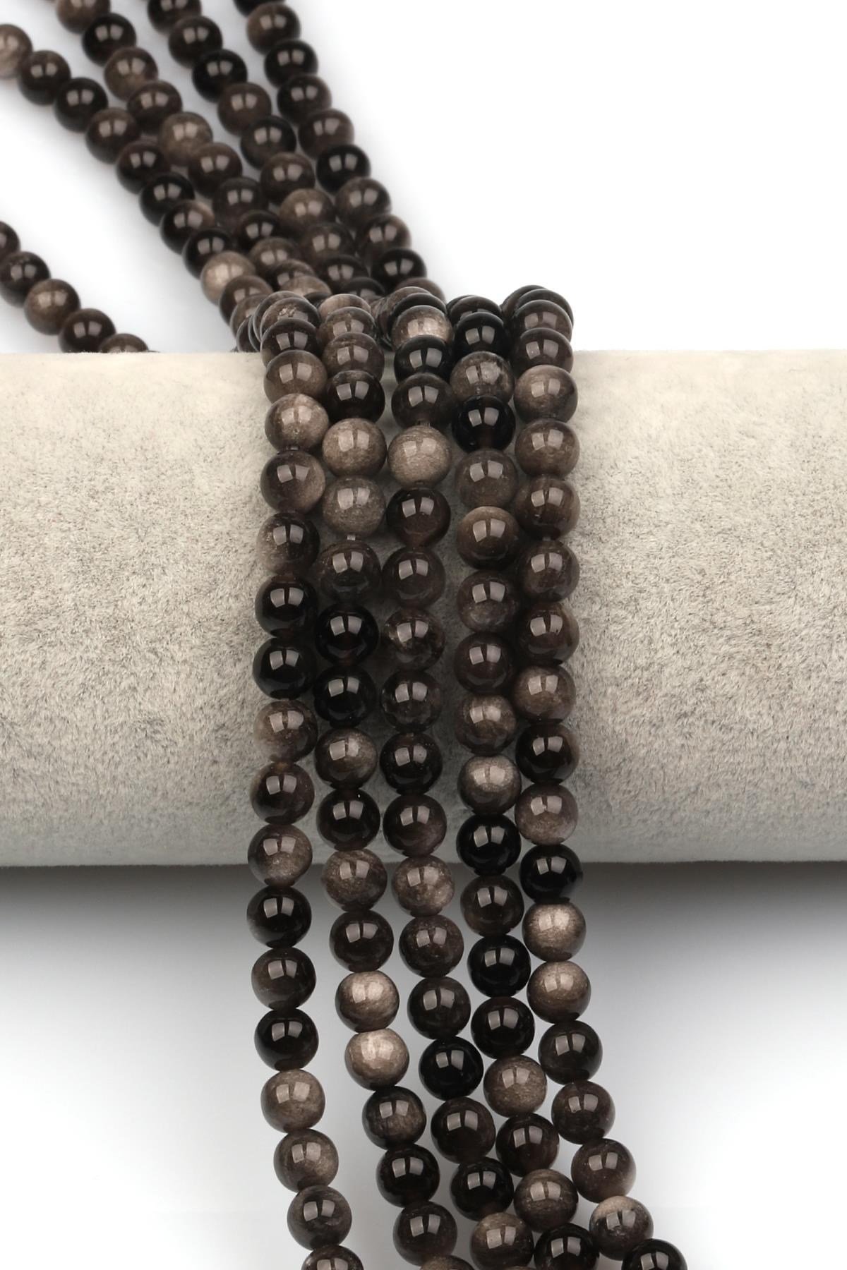 Silver Obsidyen Doğaltaş Dizi 6 mm Küre Kesim