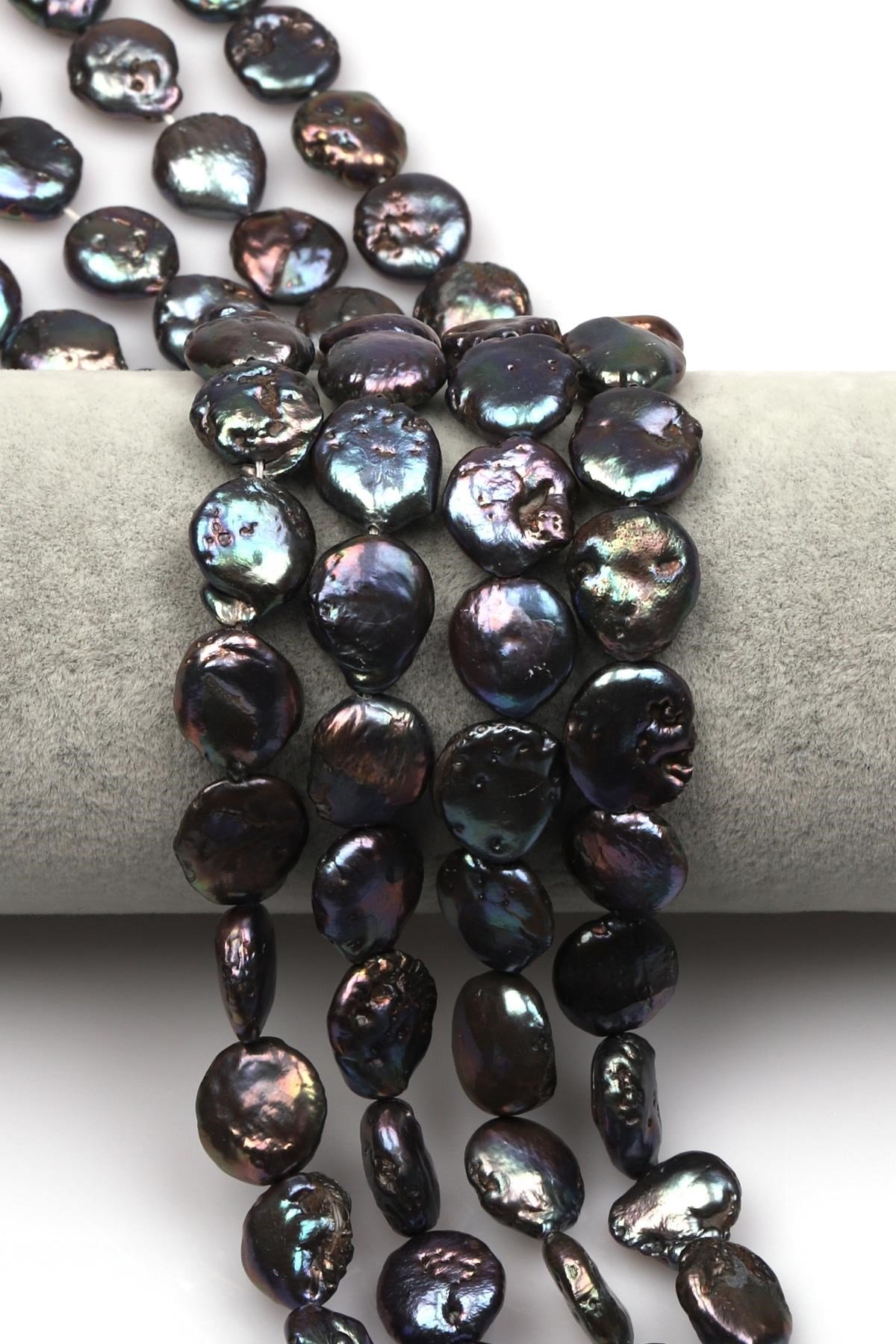 Siyah İnci Doğal Taş Dizi 11 x 13 mm Şekilsiz Kesim