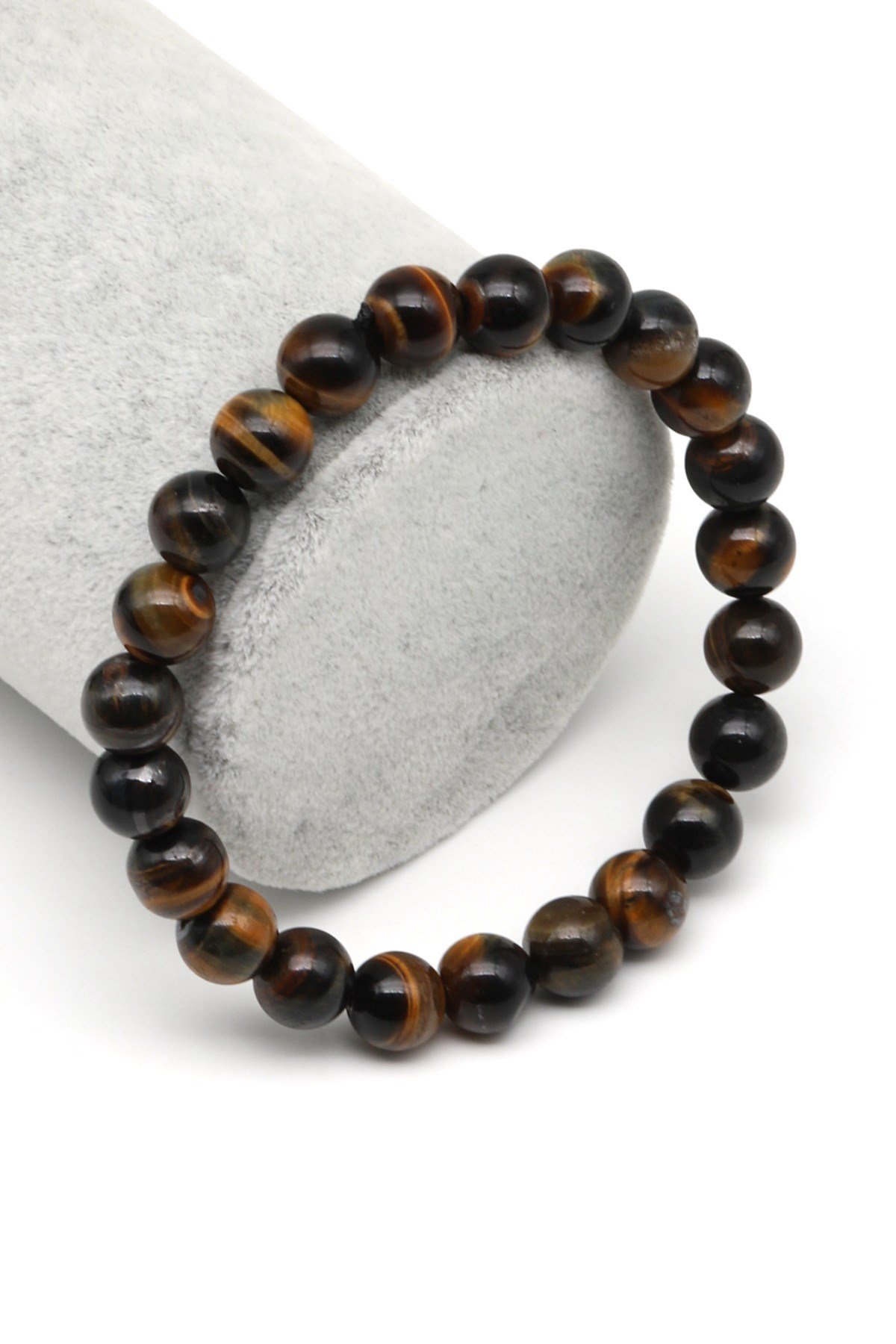 Siyah Kaplan Gözü Doğal Taş Bileklik 8 mm Küre Kesim - BLK-2298
