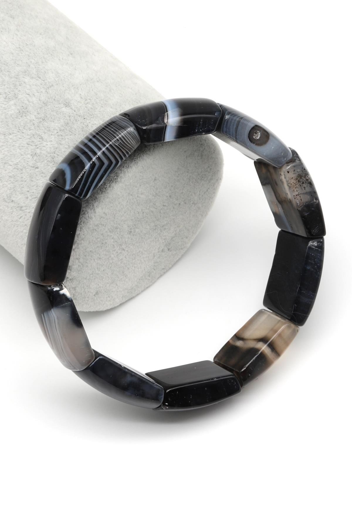 Siyah Madagaskar Akik Doğal Taş Bileklik 15 x 23 mm Özel Kesim