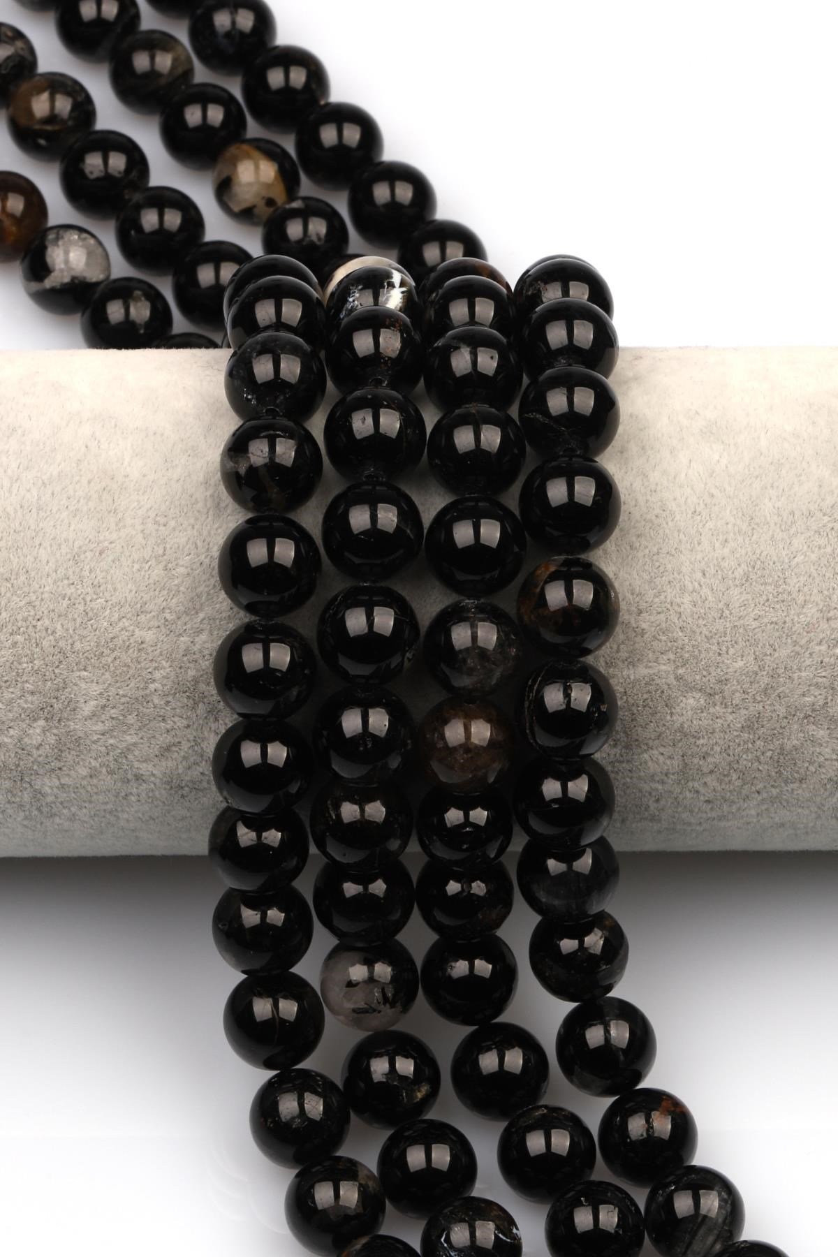 Siyah Turmalin (A Kalite) Doğal Taş Dizi 10 mm Küre Kesim