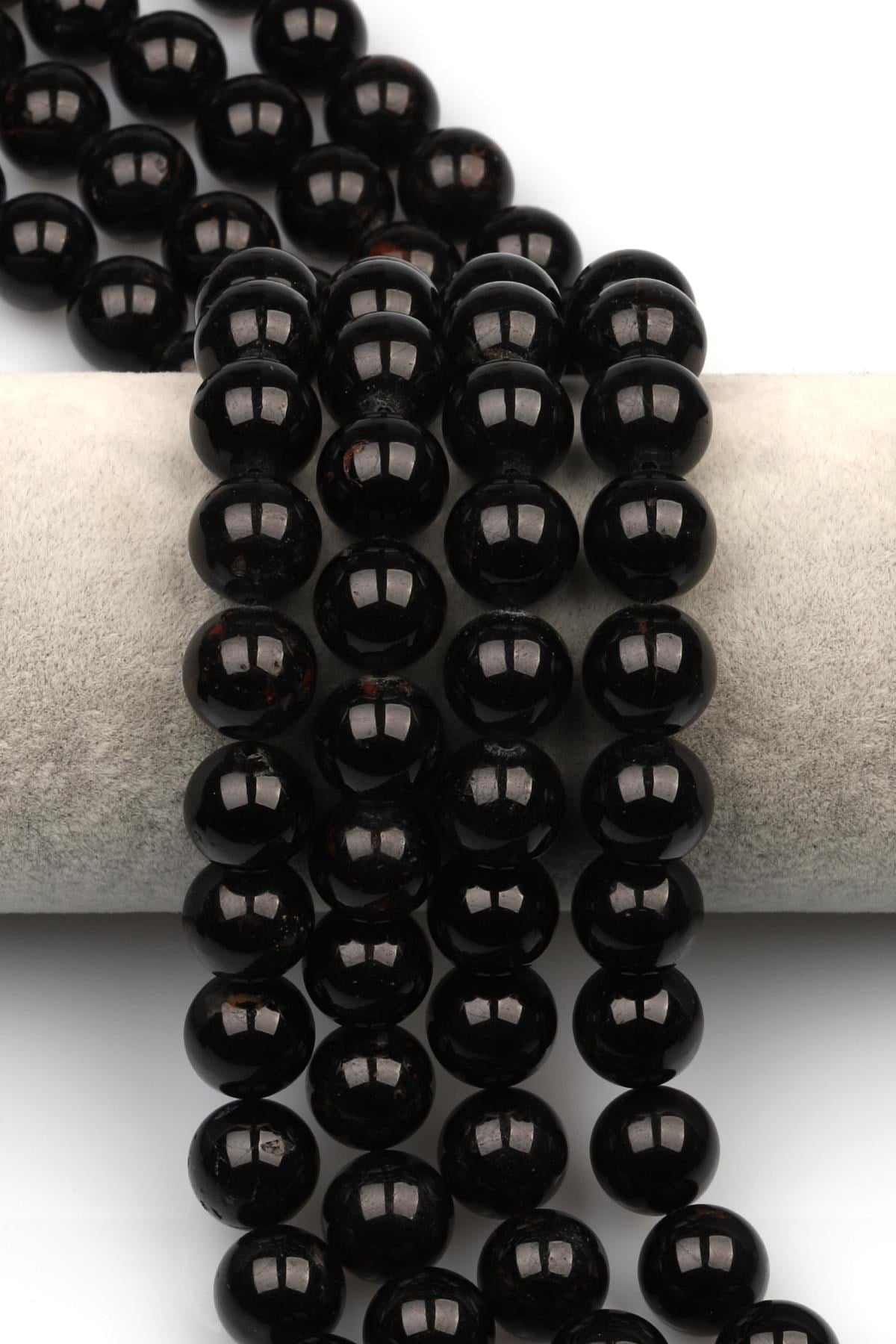 Siyah Turmalin (A Kalite) Doğal Taş Dizi 12 mm Küre Kesim