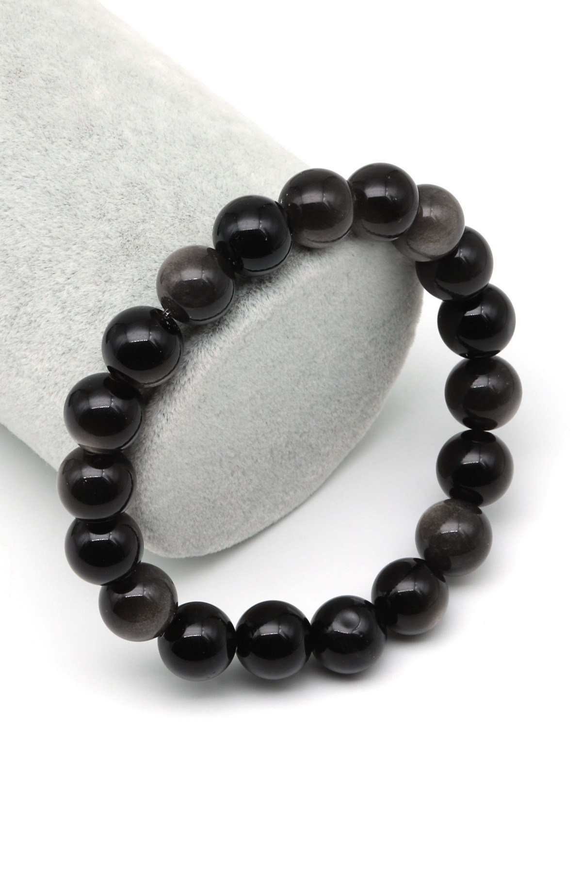Slver Obsidyen Doğal Taş Bileklik 10 mm Küre Kesim - BLK-2511