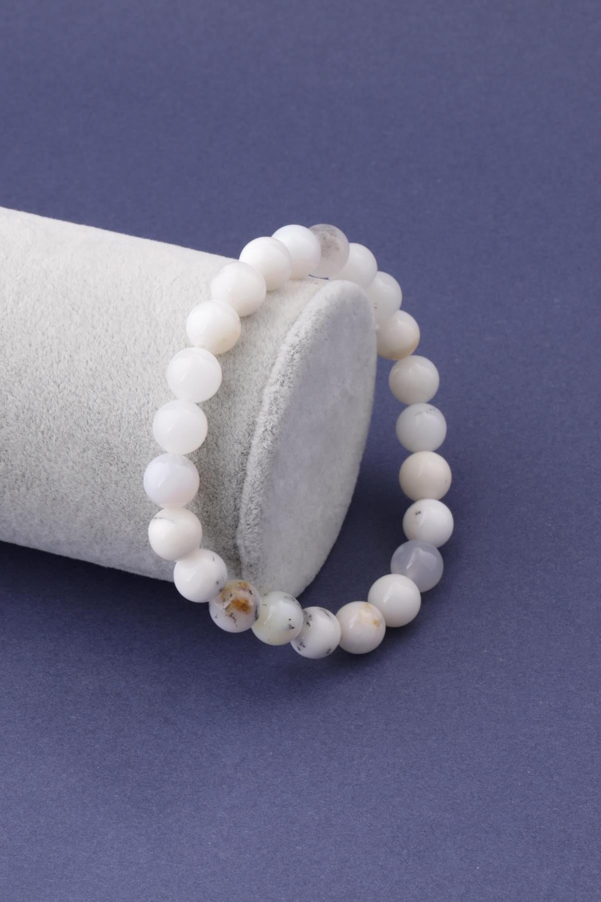 Süt Opal Doğal Taş Bileklik 8 mm Küre Kesim