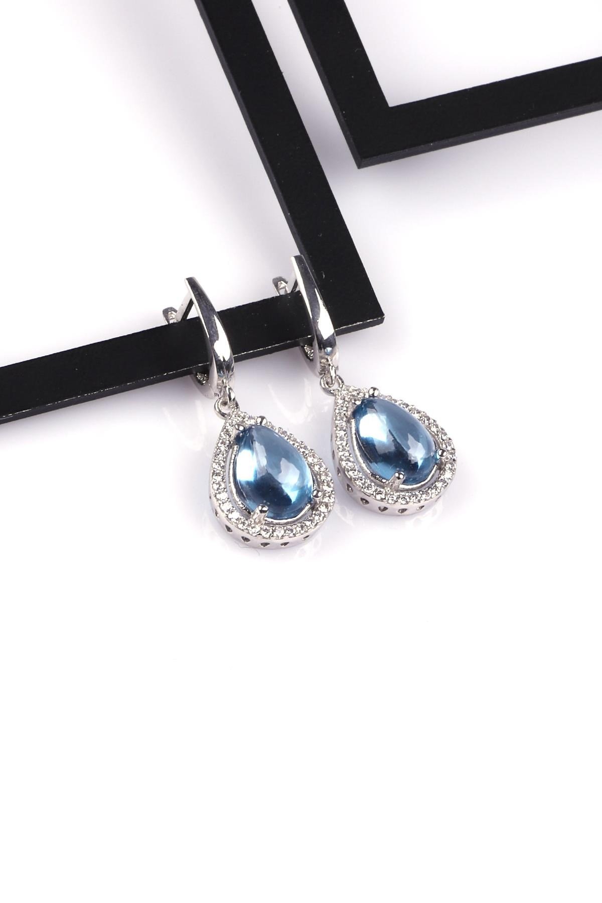 Topaz Doğal Taş 925 Ayar Gümüş Küpe