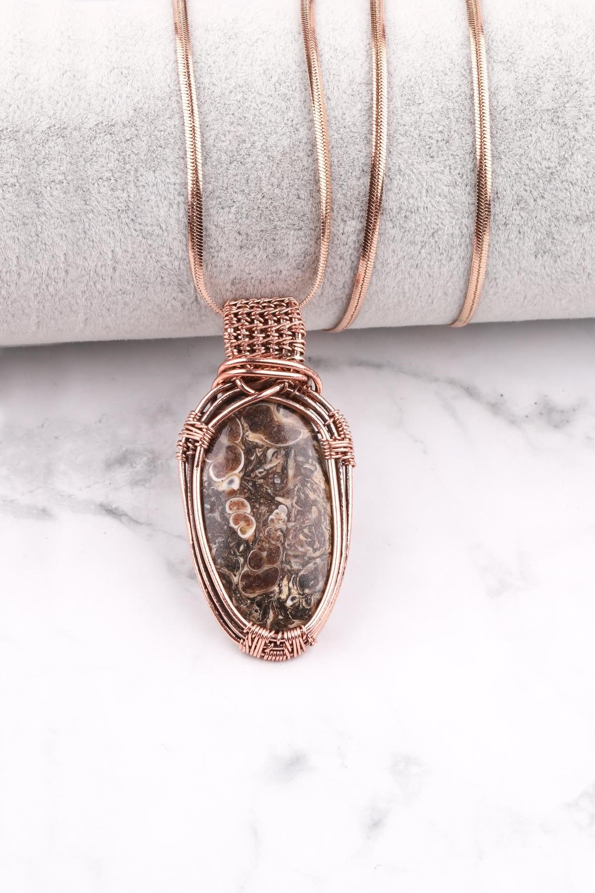 Trutella Agate Doğal Taş Bakır Sarmalı Özel Tasarım Kolye