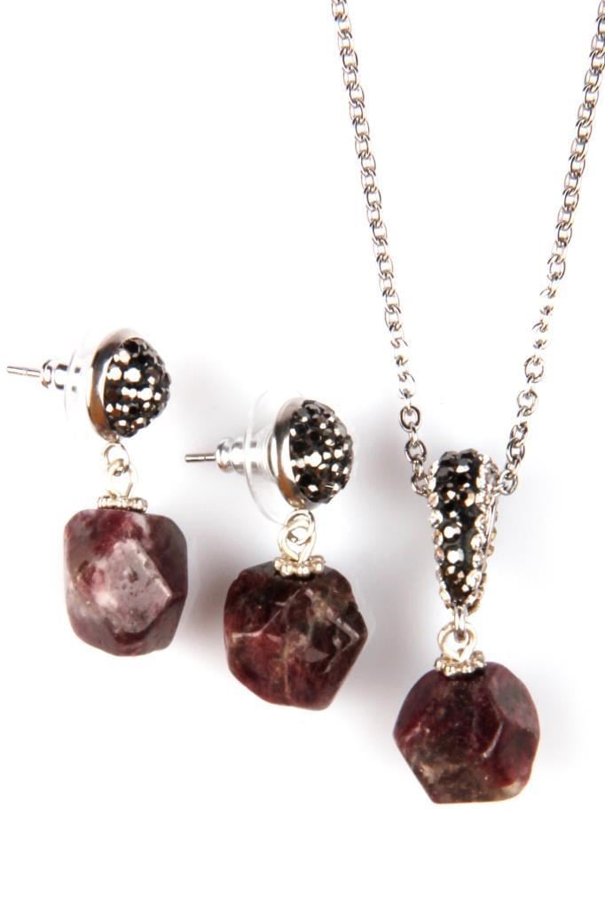 Turmalin Doğal Taş Kolye – Küpe Set