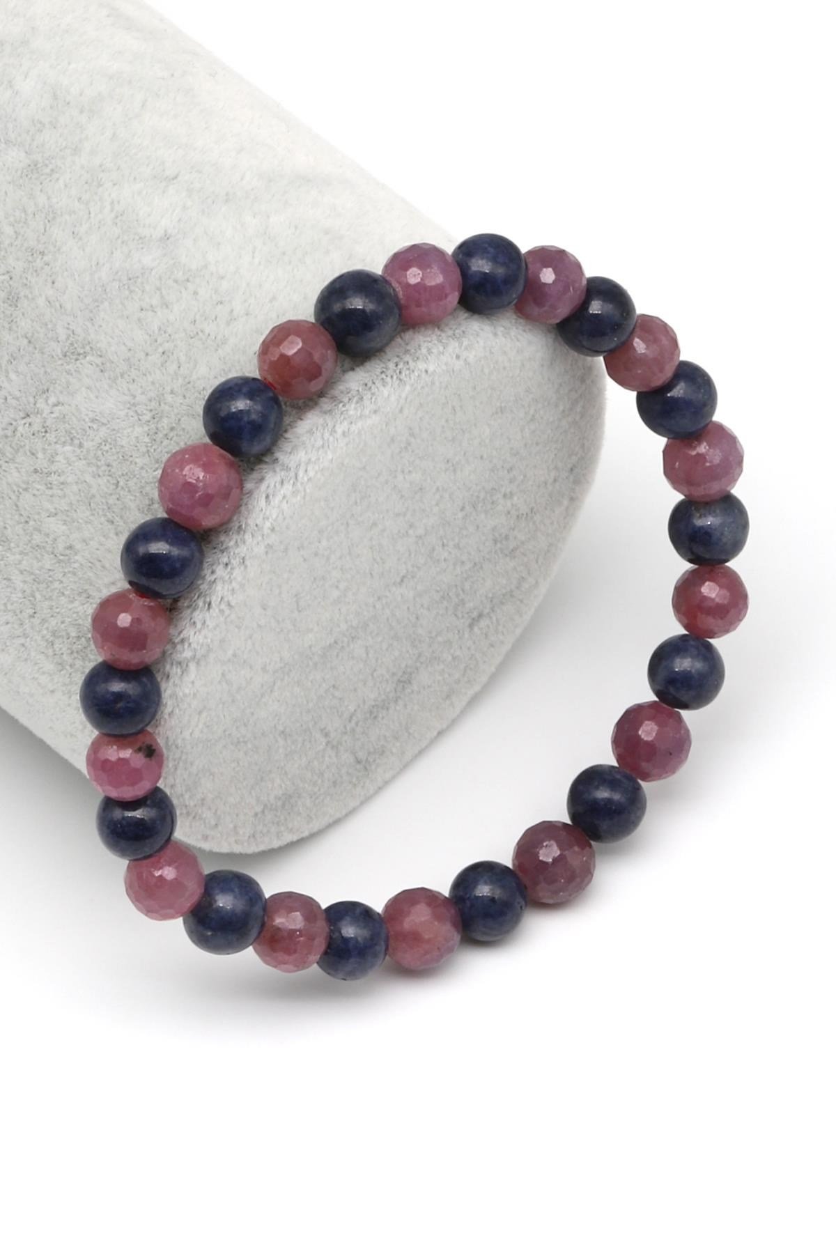 Yakut-Safir Doğal Taş Bileklik 6 mm Fasetli-Küre Kesim