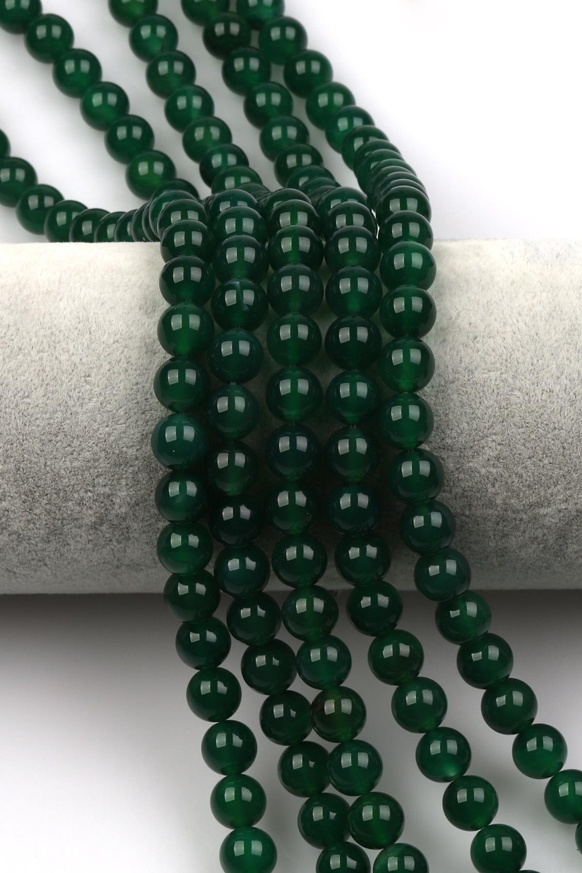 Yeşil Akik Doğal Taş Dizi 8 mm Küre Kesim